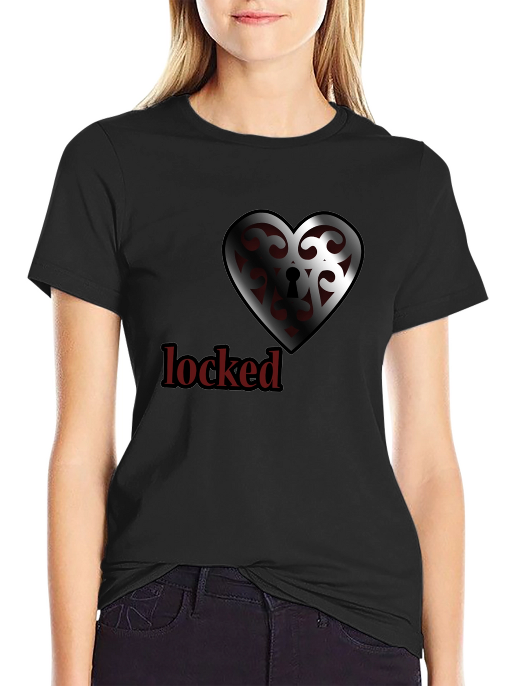 Locked Heart Graphic Tee - Stylish Crew Neck