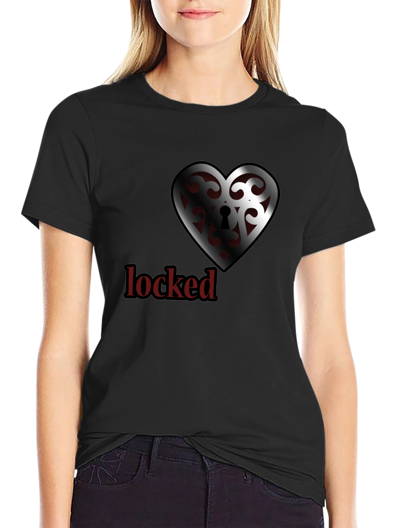 Locked Heart Graphic Tee - Stylish Crew Neck