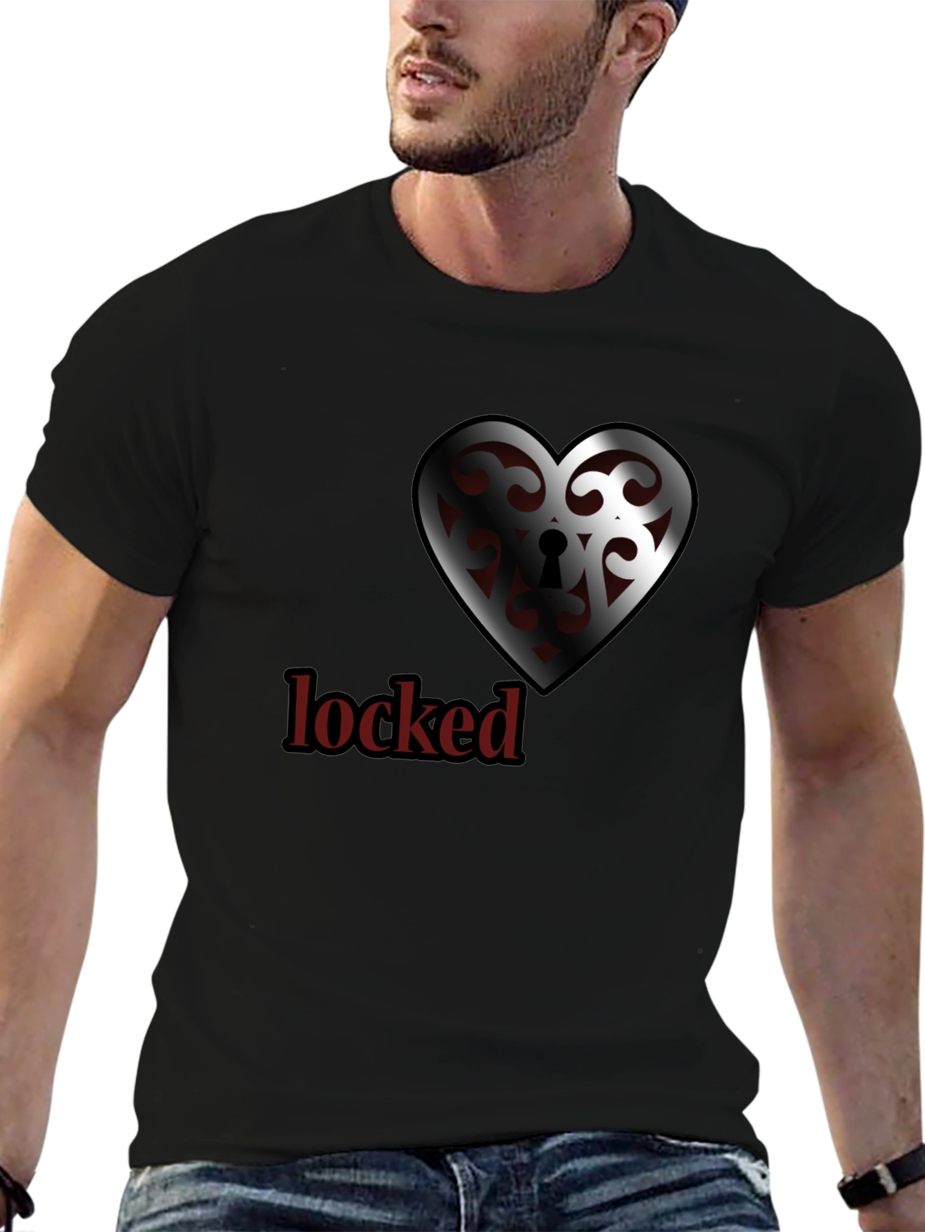 Locked Heart Graphic Tee - Stylish Crew Neck