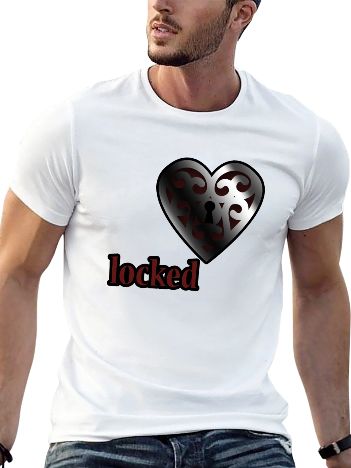 Locked Heart Graphic Tee - Stylish Crew Neck