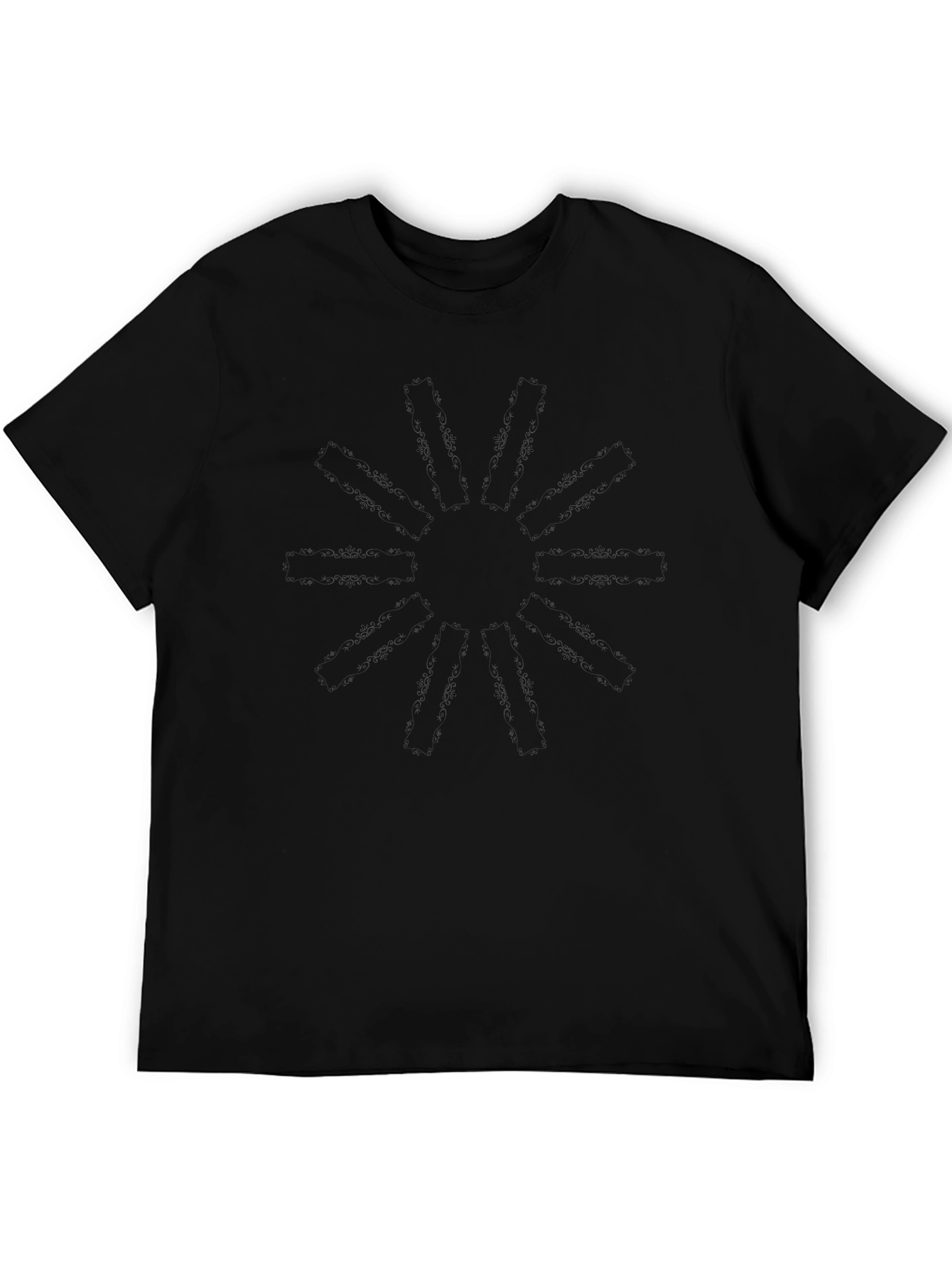 Mens Solid Black Crew Neck Graphic T-Shirt