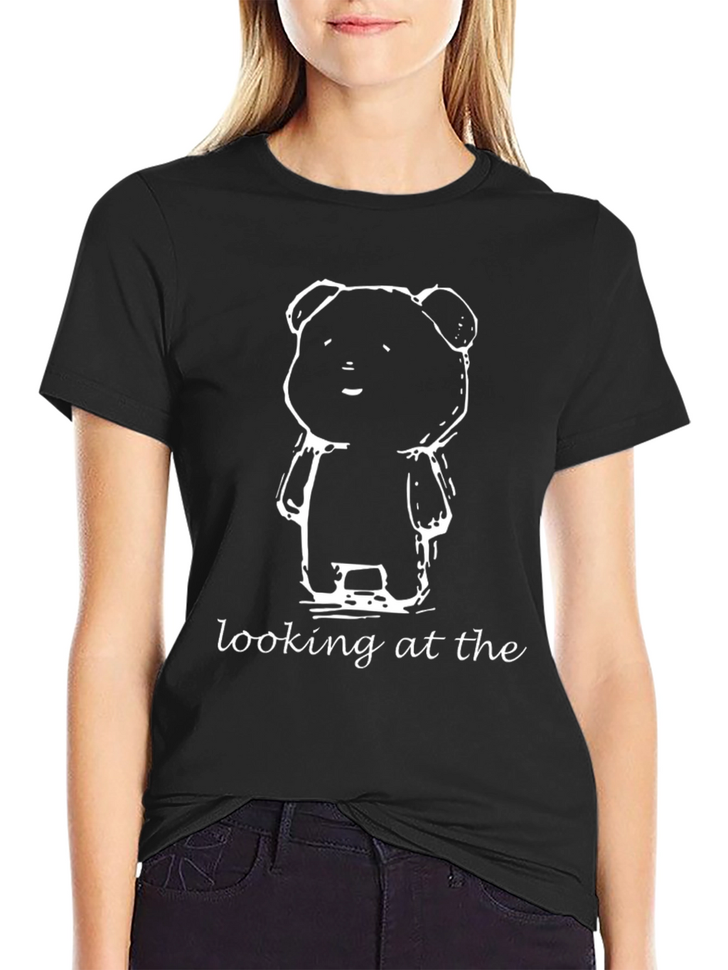Bear Graphic Black T-Shirt - Looking at the