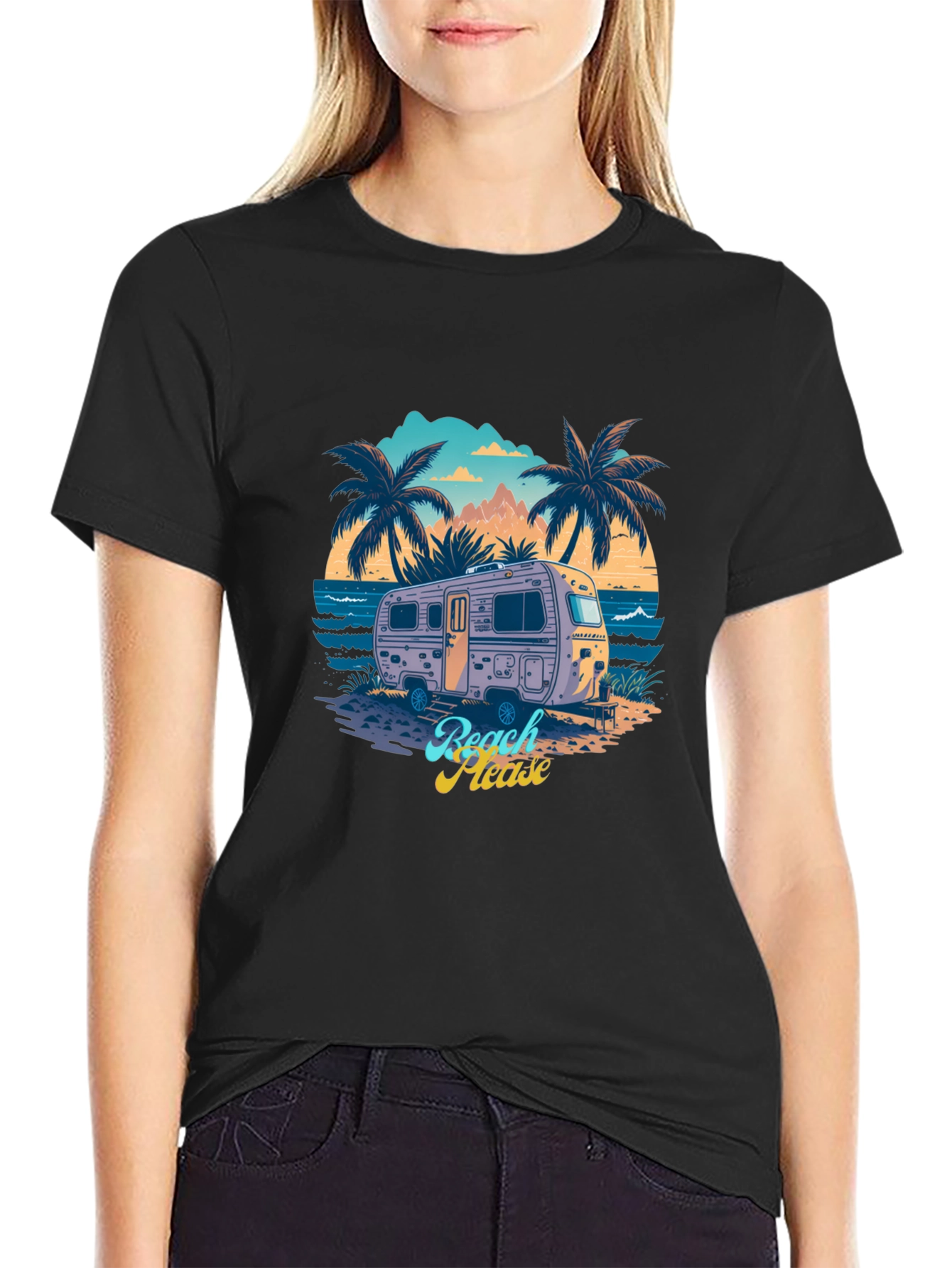 Beach Please Retro Camper Graphic T-Shirt