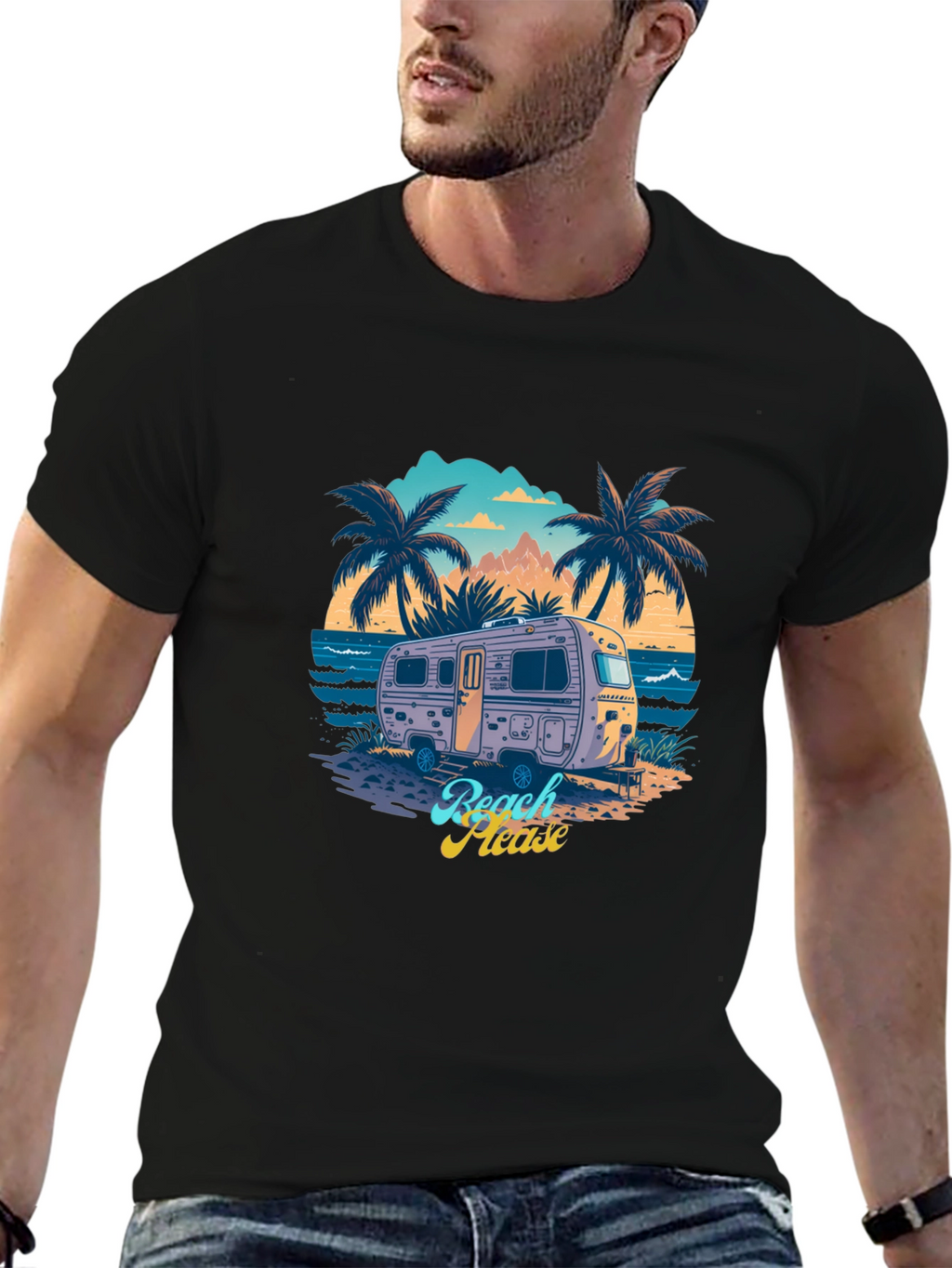 Beach Please Retro Camper Graphic T-Shirt