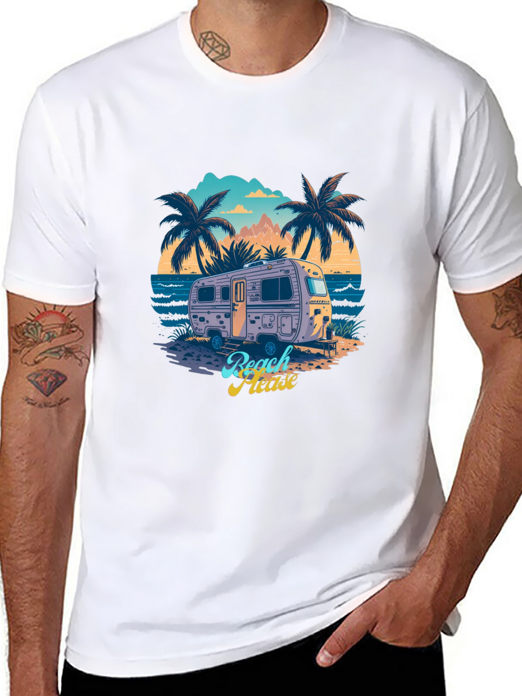 Beach Please Retro Camper Graphic T-Shirt