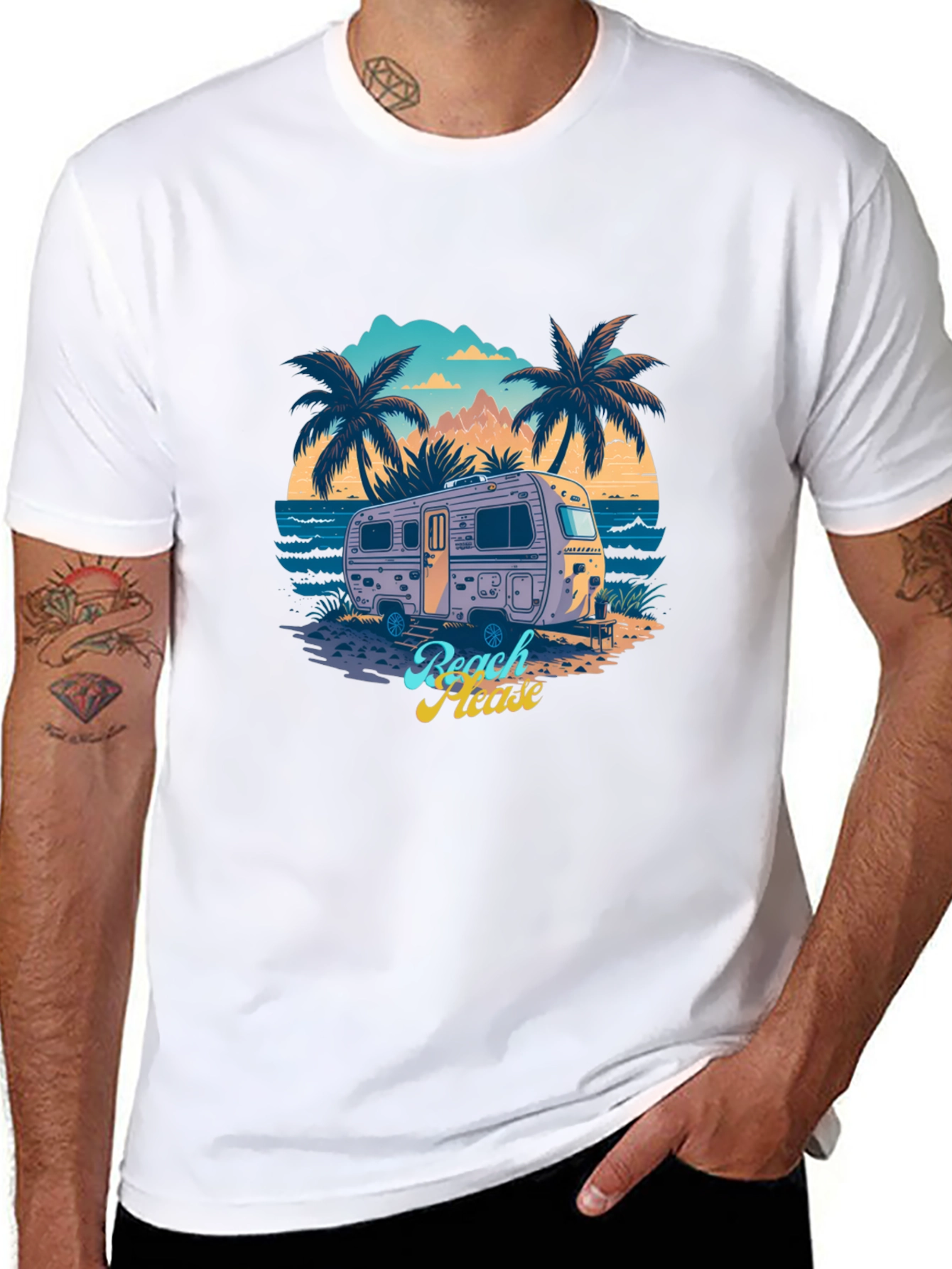 Beach Please Retro Camper Graphic T-Shirt