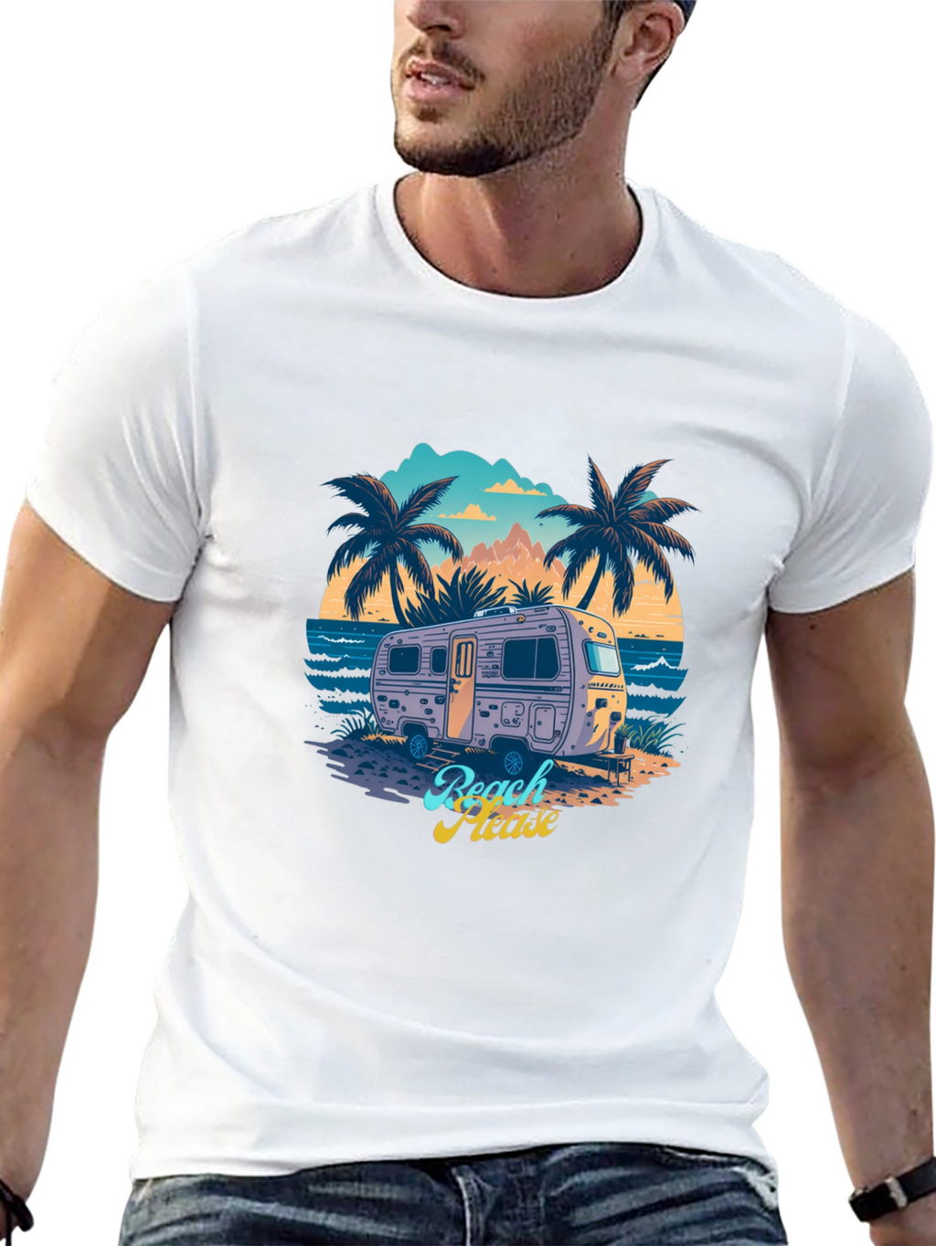 Beach Please Retro Camper Graphic T-Shirt