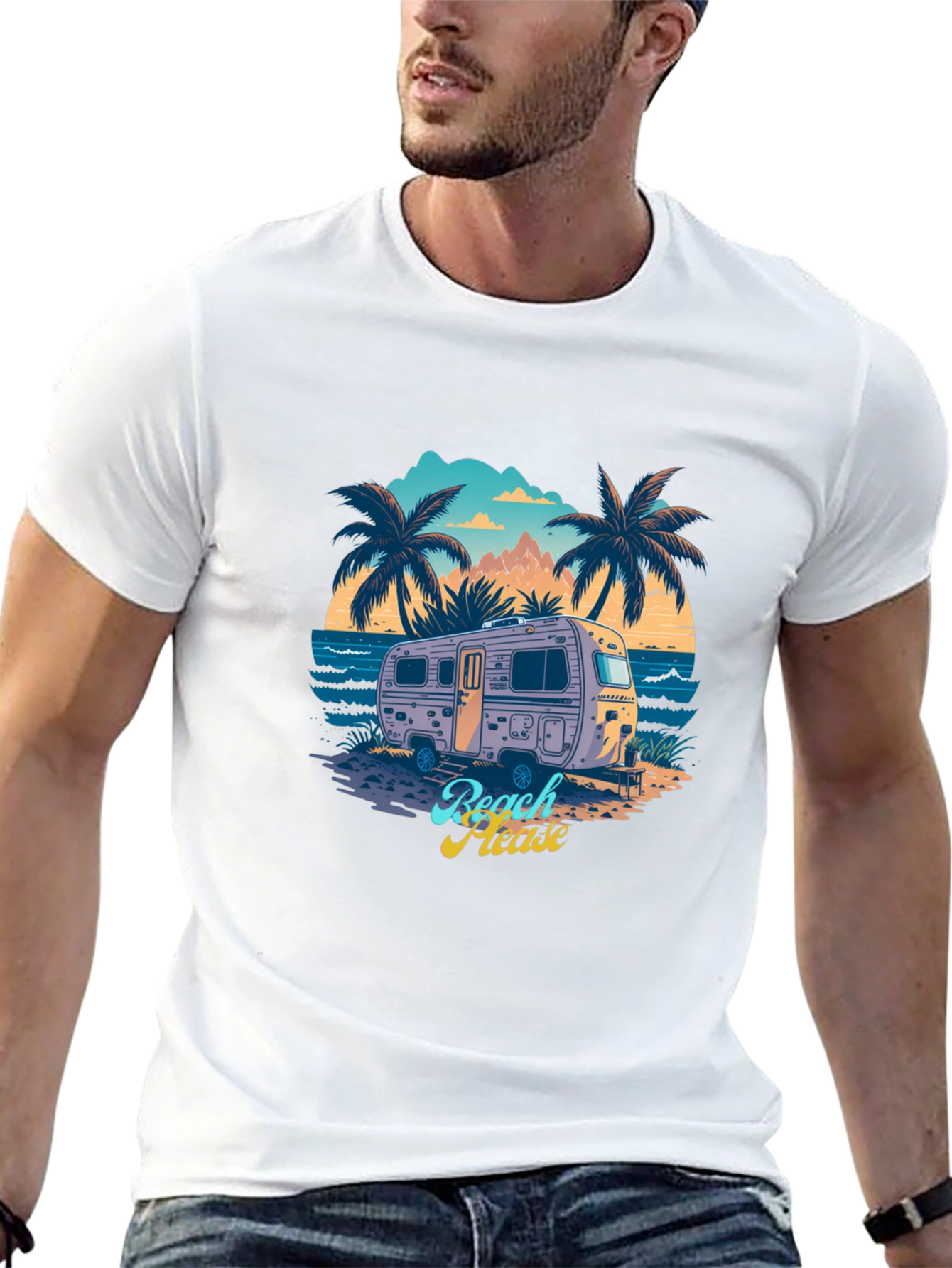 Beach Please Retro Camper Graphic T-Shirt