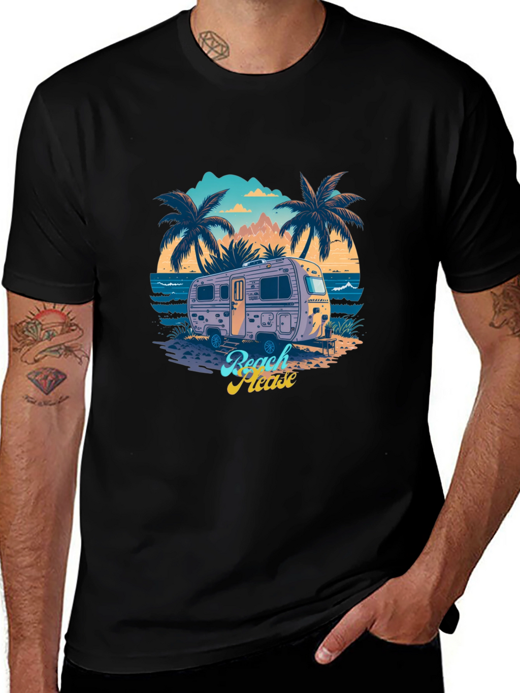 Beach Please Retro Camper Graphic T-Shirt