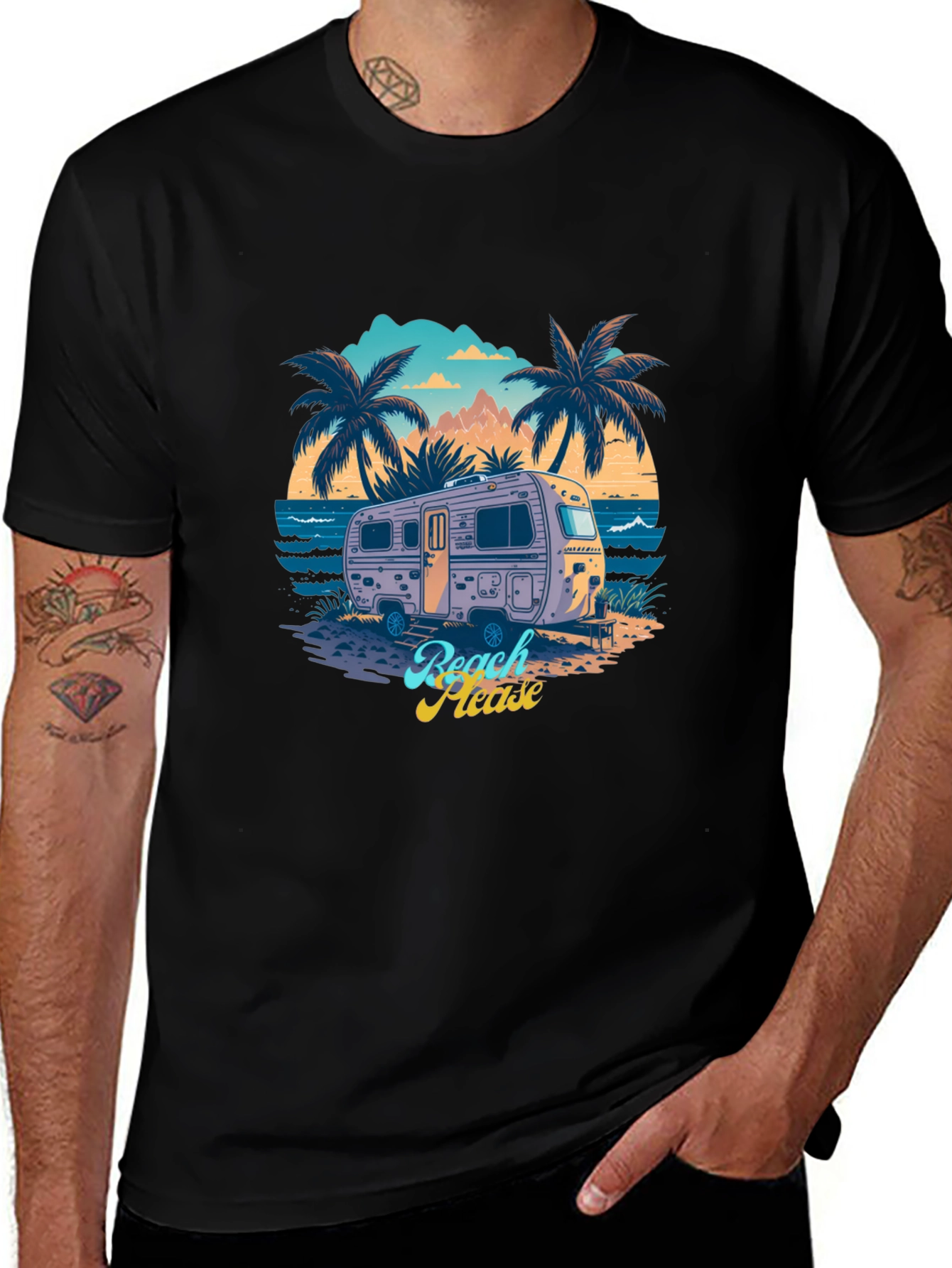 Beach Please Retro Camper Graphic T-Shirt