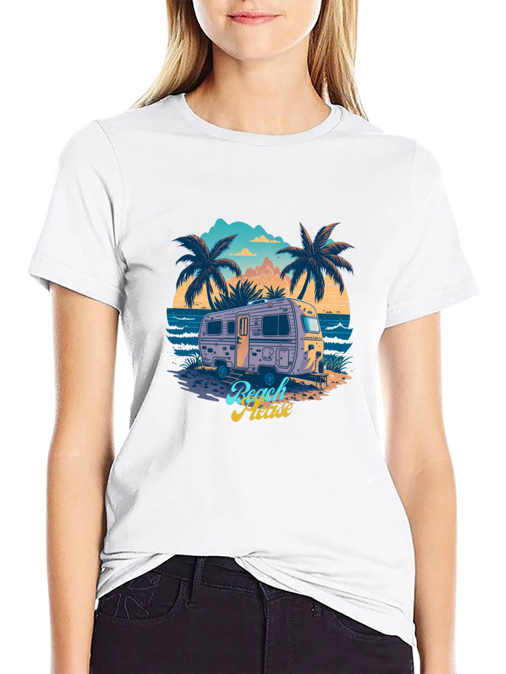 Beach Please Retro Camper Graphic T-Shirt
