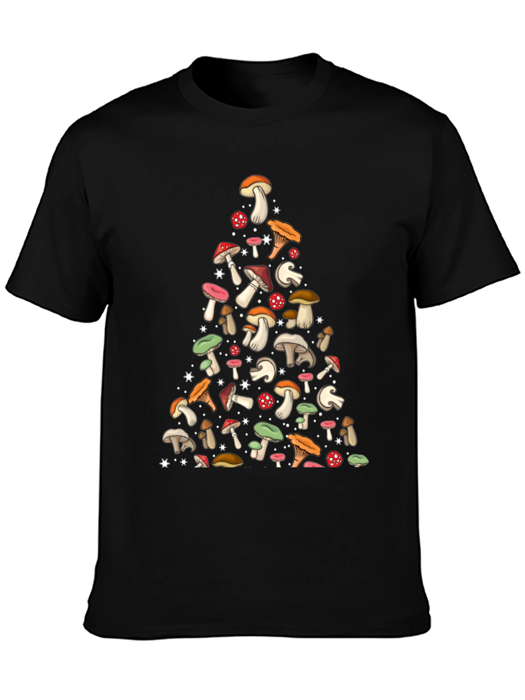 Mushroom Pattern Black T-Shirt