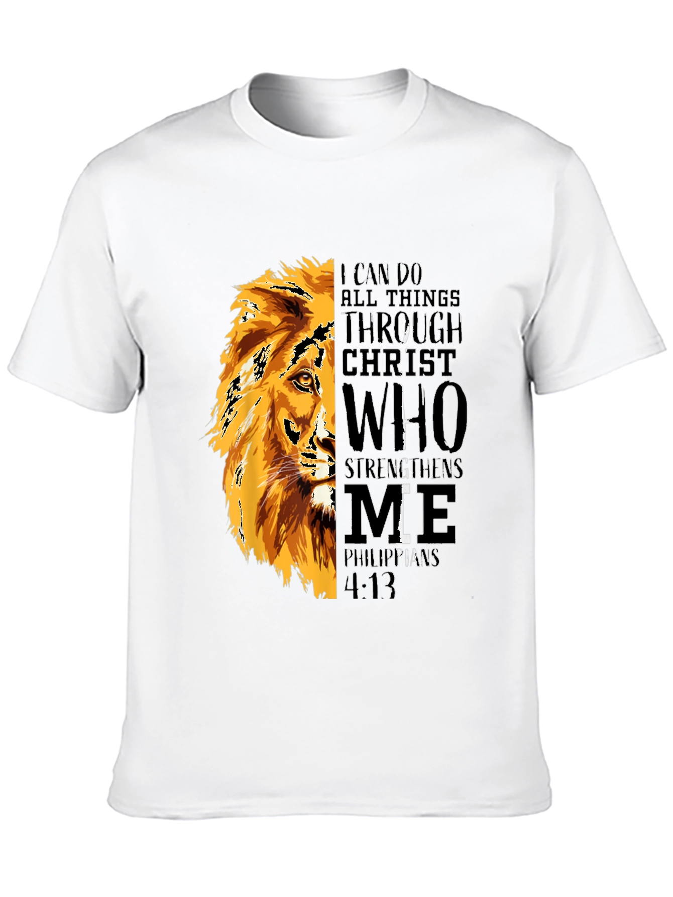 Lion Graphic Print T-Shirt - Philippians 4:13 - Black