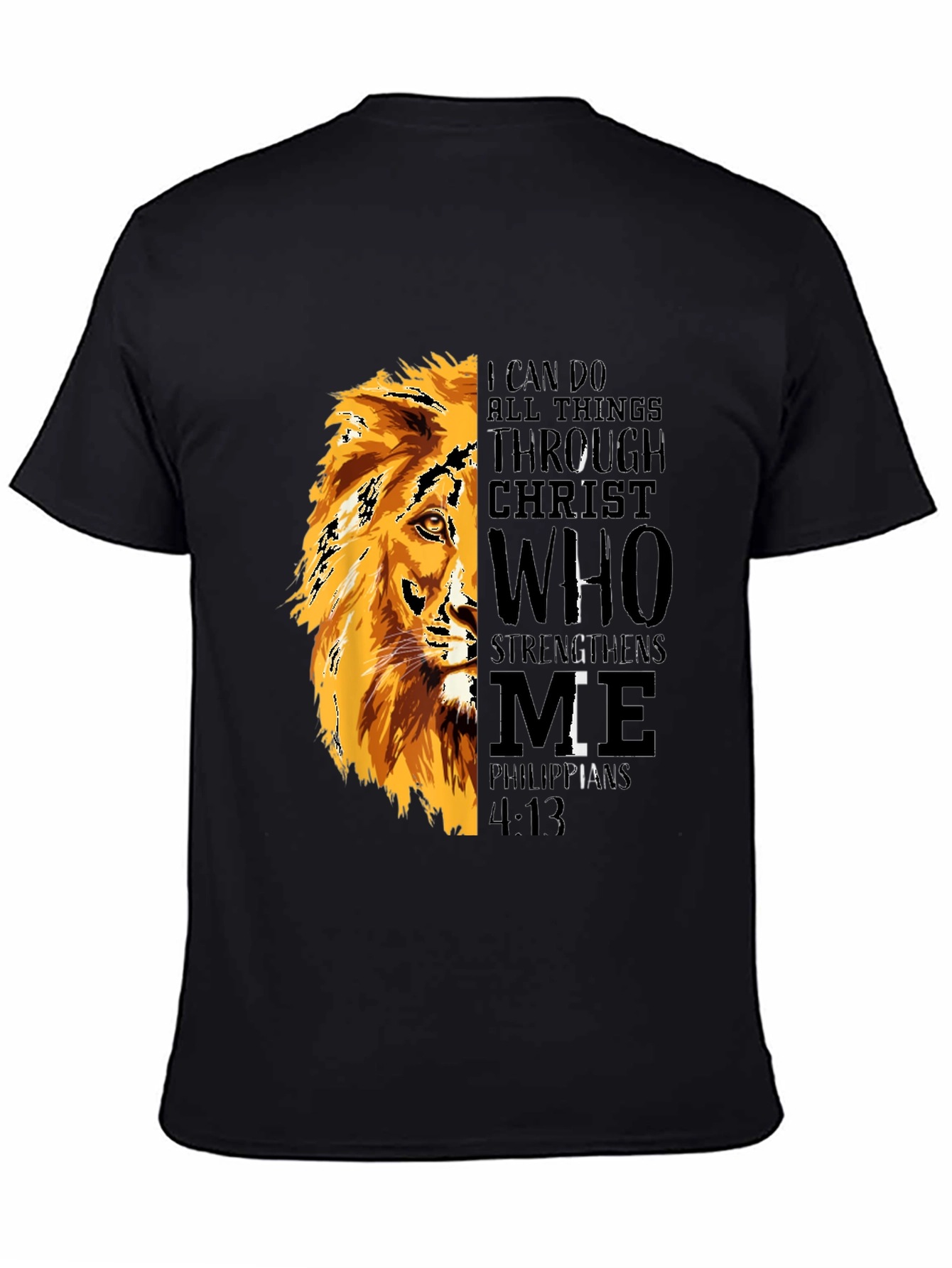 Lion Graphic Print T-Shirt - Philippians 4:13 - Black