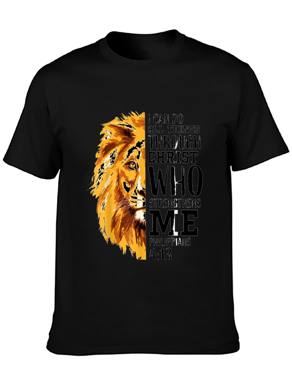 Lion Graphic Print T-Shirt - Philippians 4:13 - Black