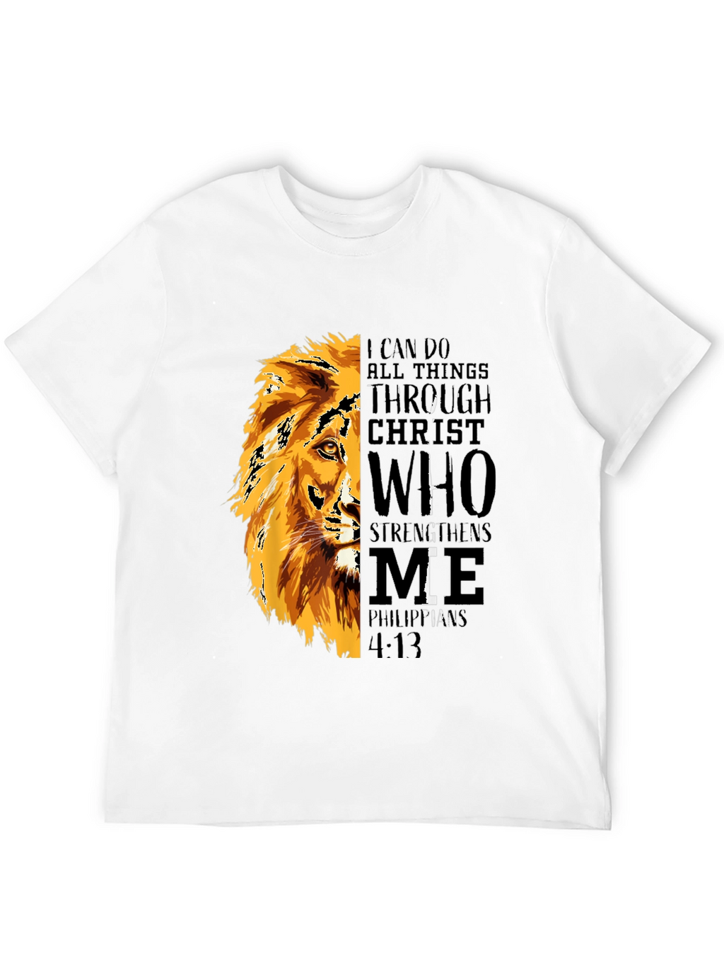 Lion Graphic Print T-Shirt - Philippians 4:13 - Black