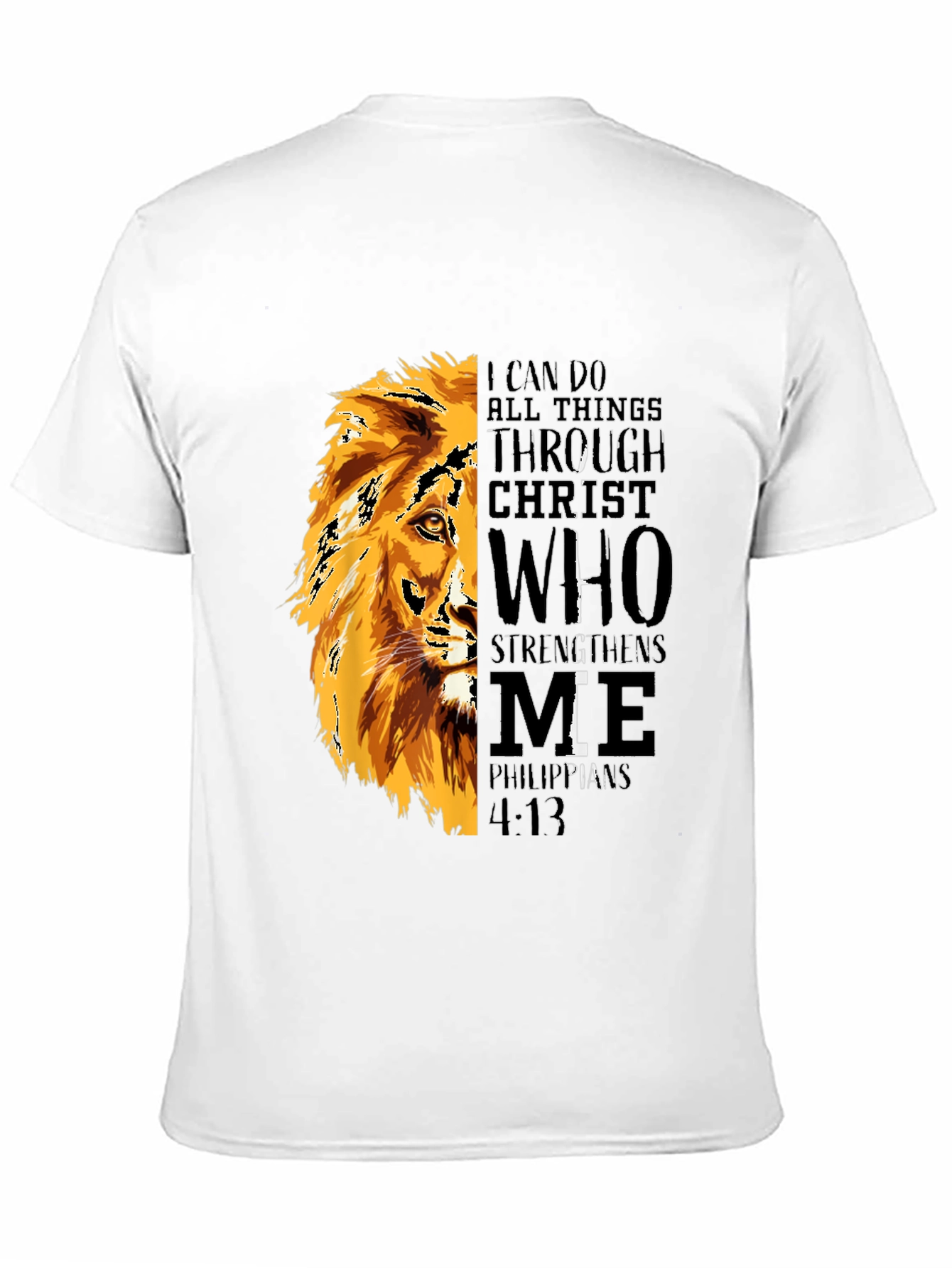 Lion Graphic Print T-Shirt - Philippians 4:13 - Black