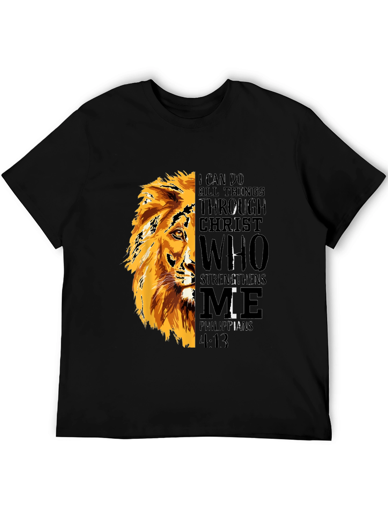 Lion Graphic Print T-Shirt - Philippians 4:13 - Black