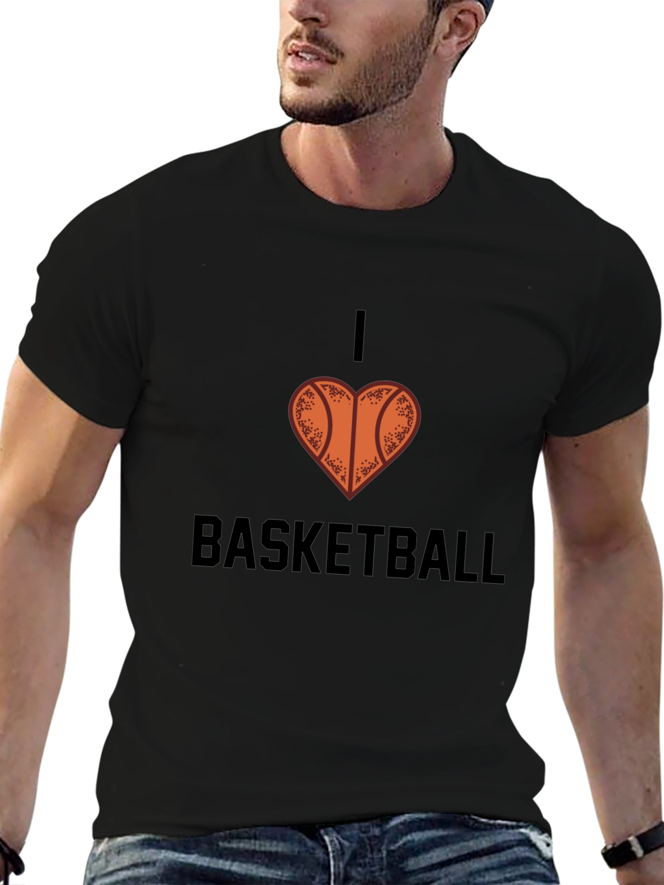 I Love Basketball Graphic Tee - Black Cotton Shirt
