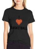 I Love Basketball Graphic Tee - Black Cotton Shirt