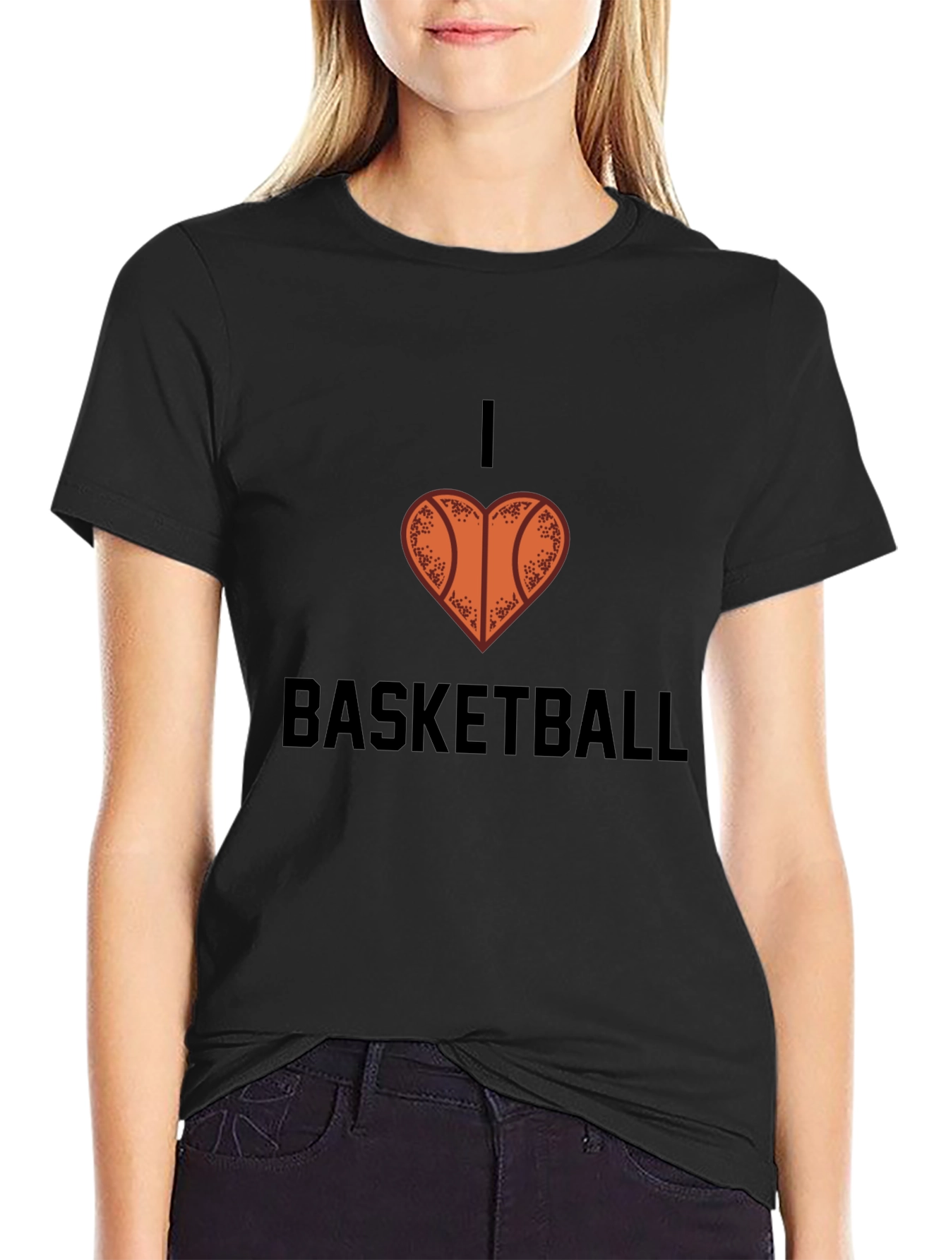 I Love Basketball Graphic Tee - Black Cotton Shirt
