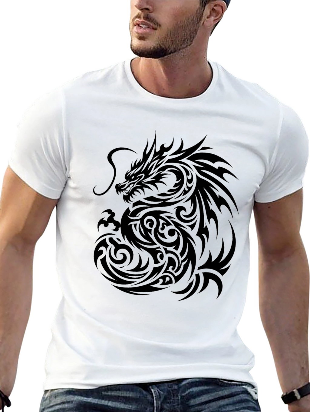 Dragon Graphic Black T-Shirt | Tribal Tattoo Style