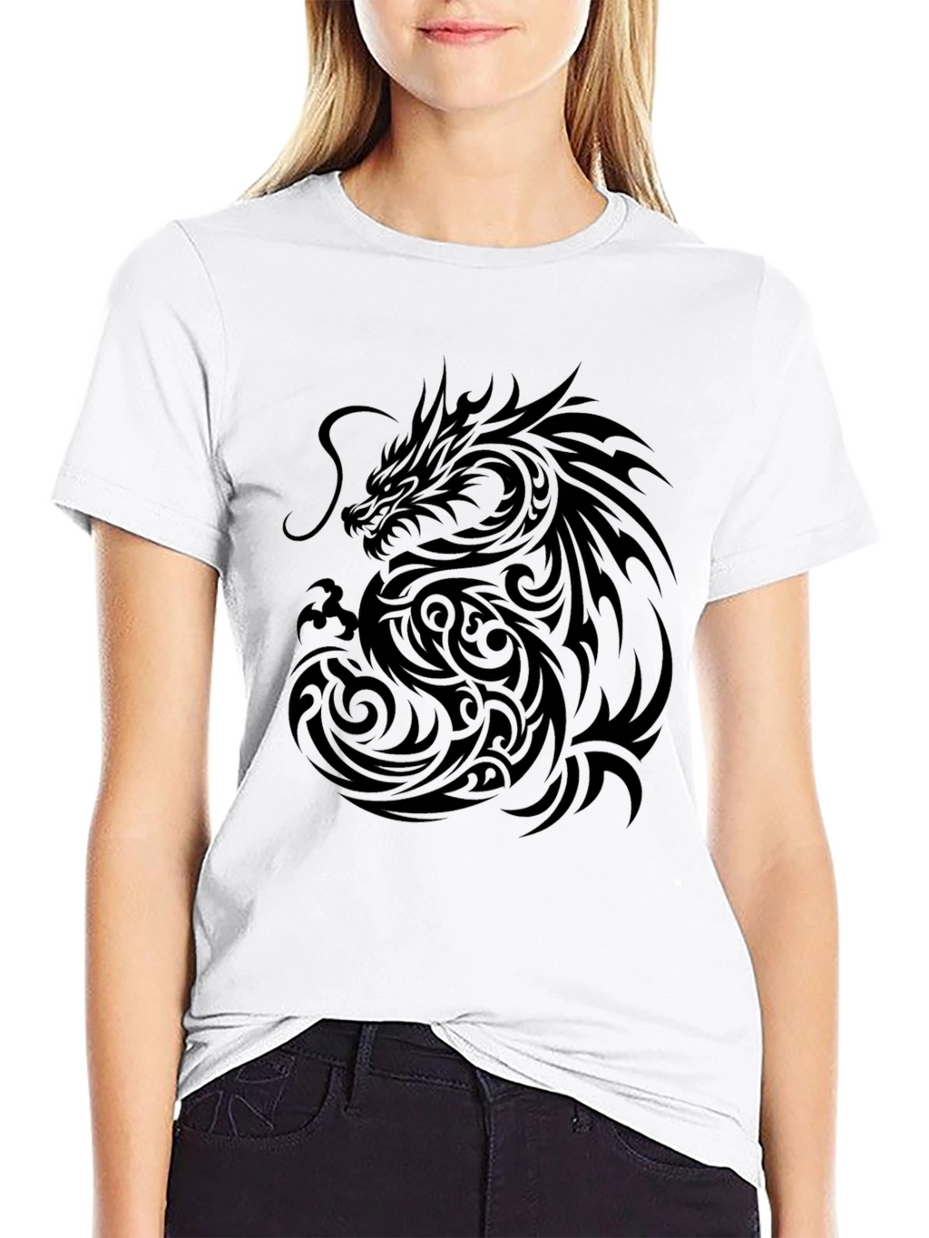 Dragon Graphic Black T-Shirt | Tribal Tattoo Style