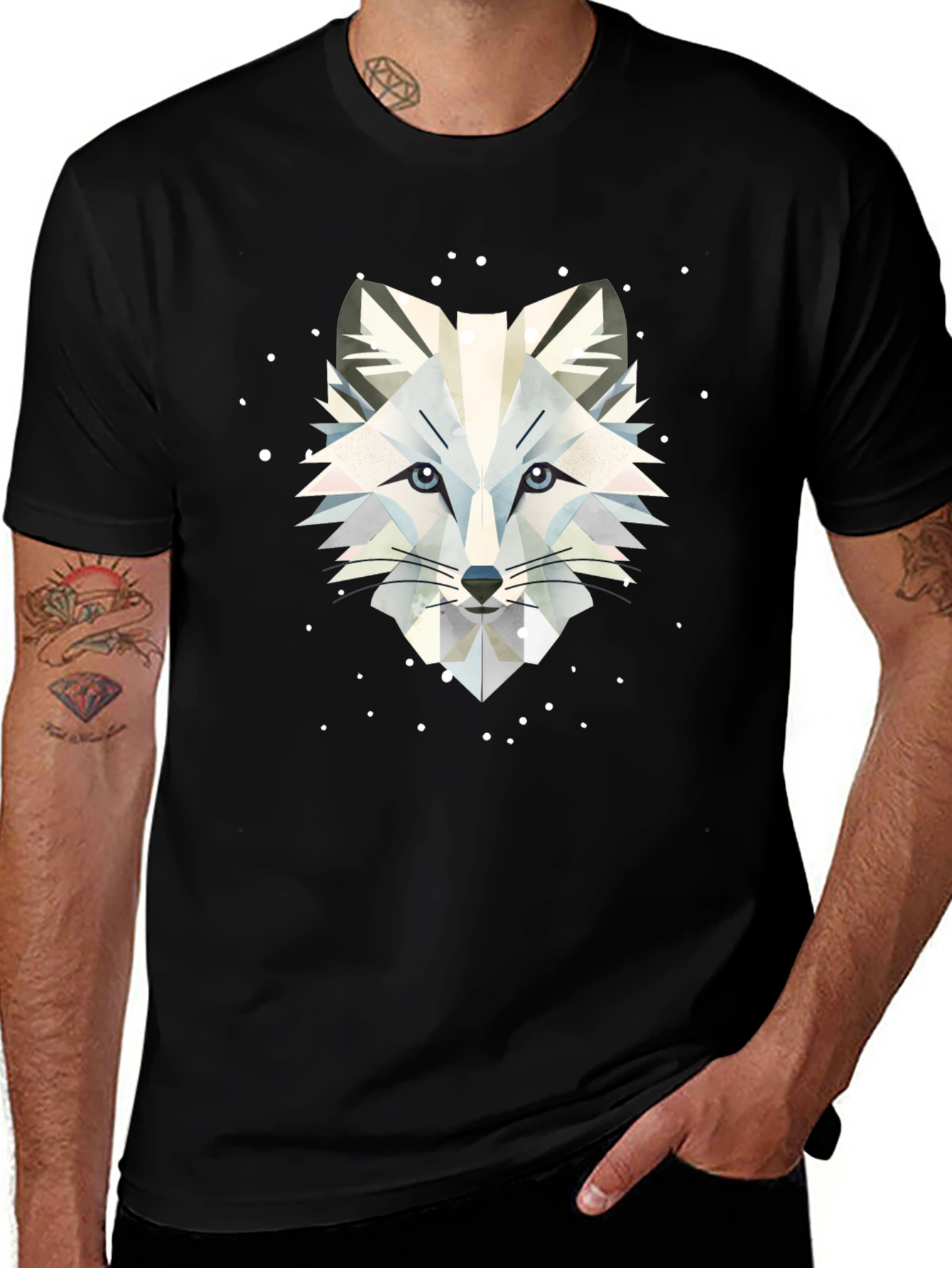 Geometric Arctic Fox Graphic Tee - Stylish Black T-Shirt