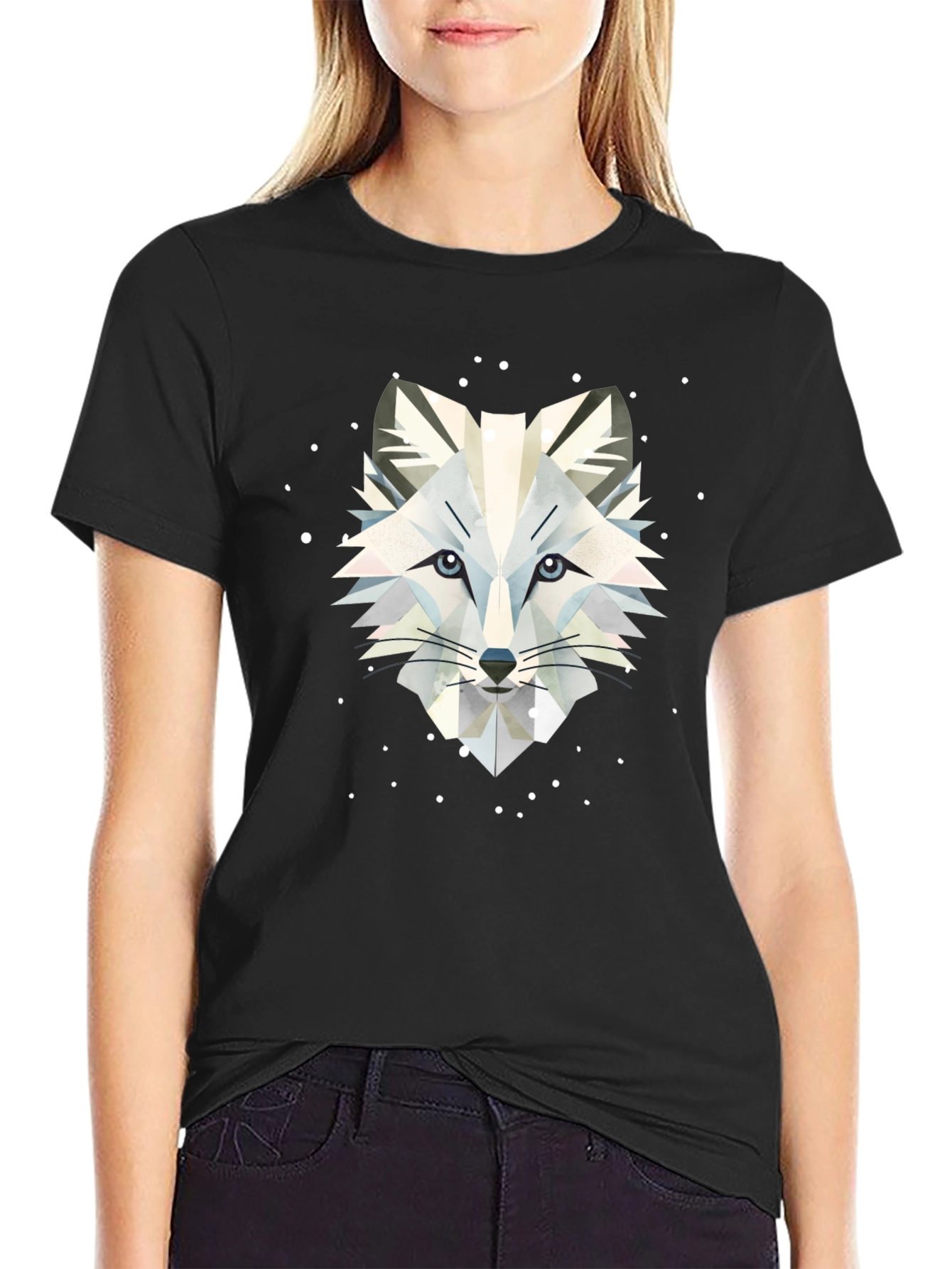 Geometric Arctic Fox Graphic Tee - Stylish Black T-Shirt