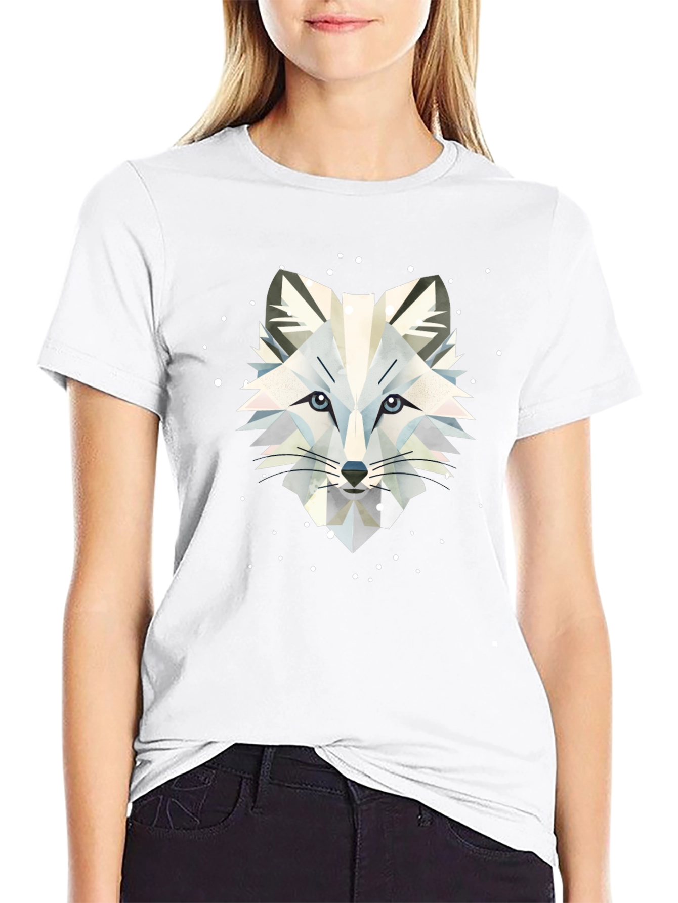 Geometric Arctic Fox Graphic Tee - Stylish Black T-Shirt