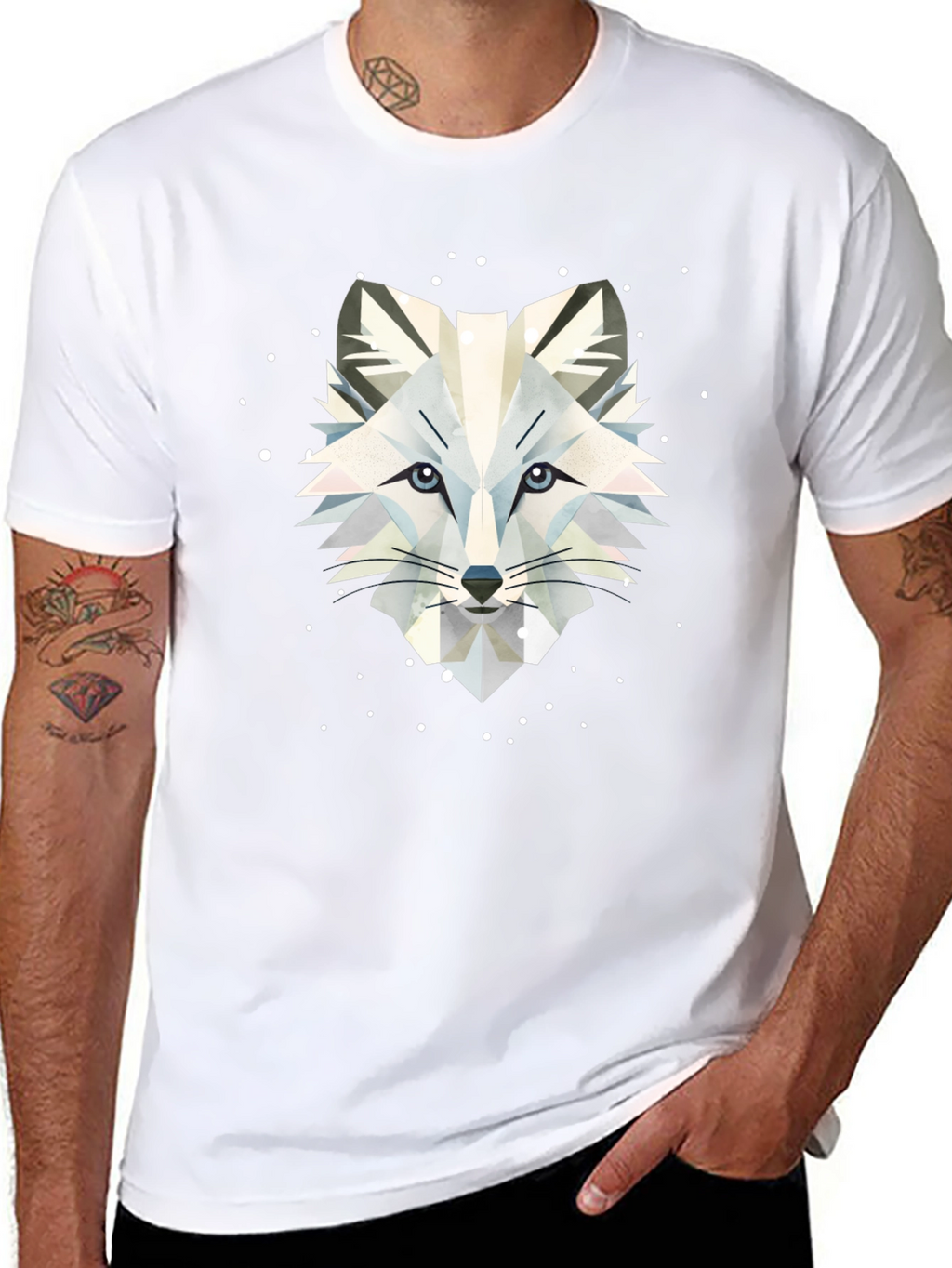 Geometric Arctic Fox Graphic Tee - Stylish Black T-Shirt