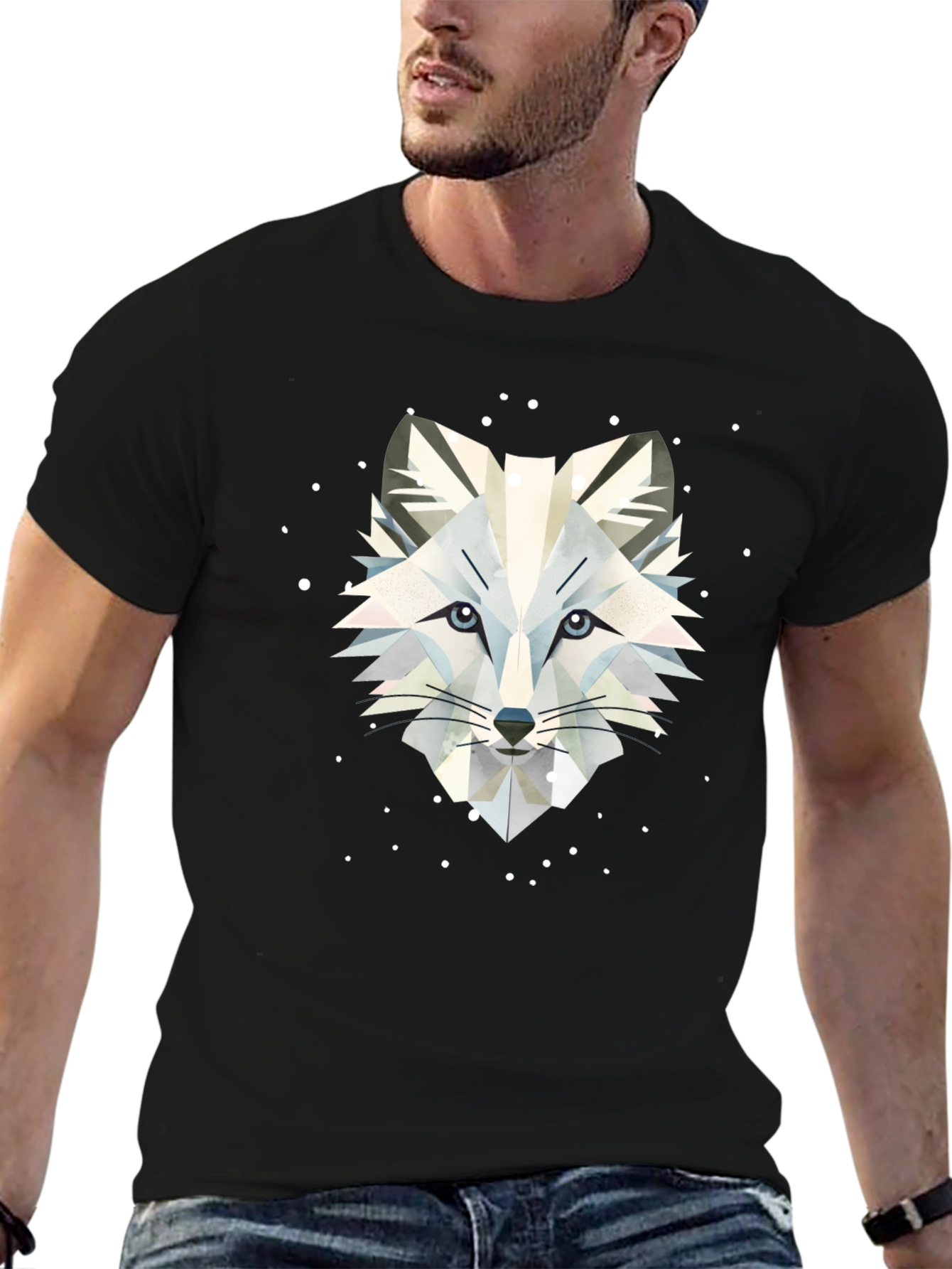 Geometric Arctic Fox Graphic Tee - Stylish Black T-Shirt
