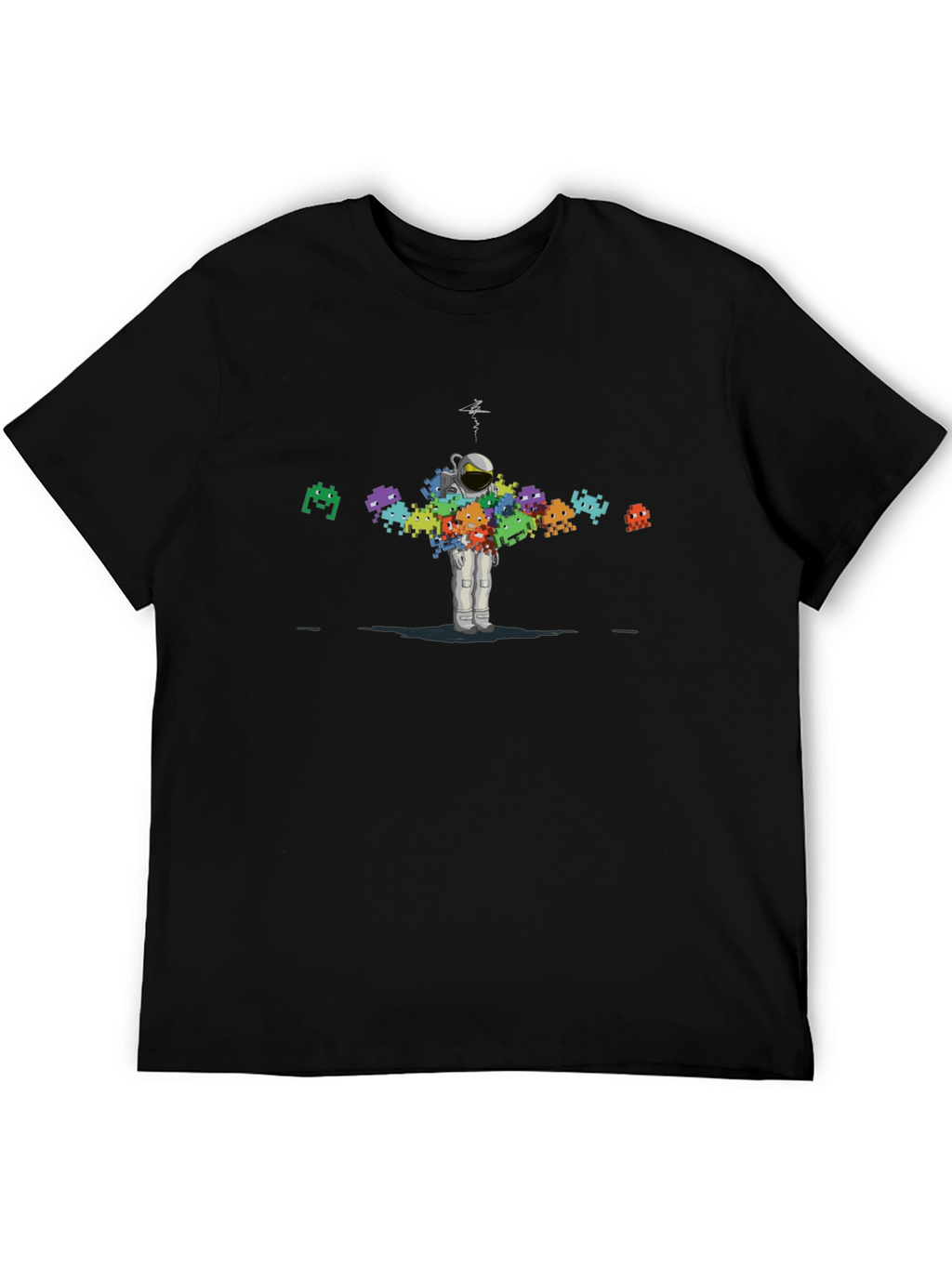 Astronaut Space Invaders T-Shirt - Black