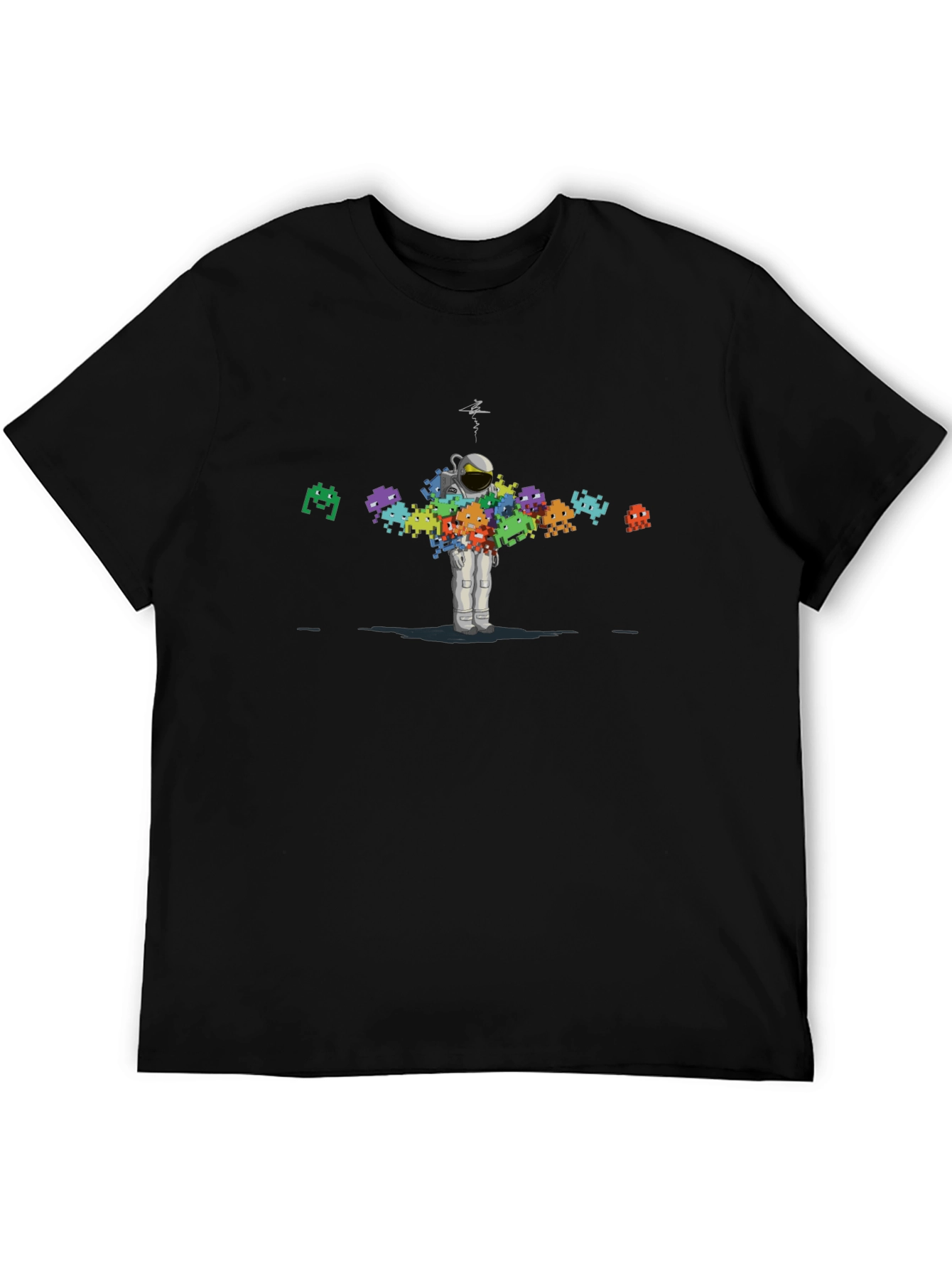 Astronaut Space Invaders T-Shirt - Black