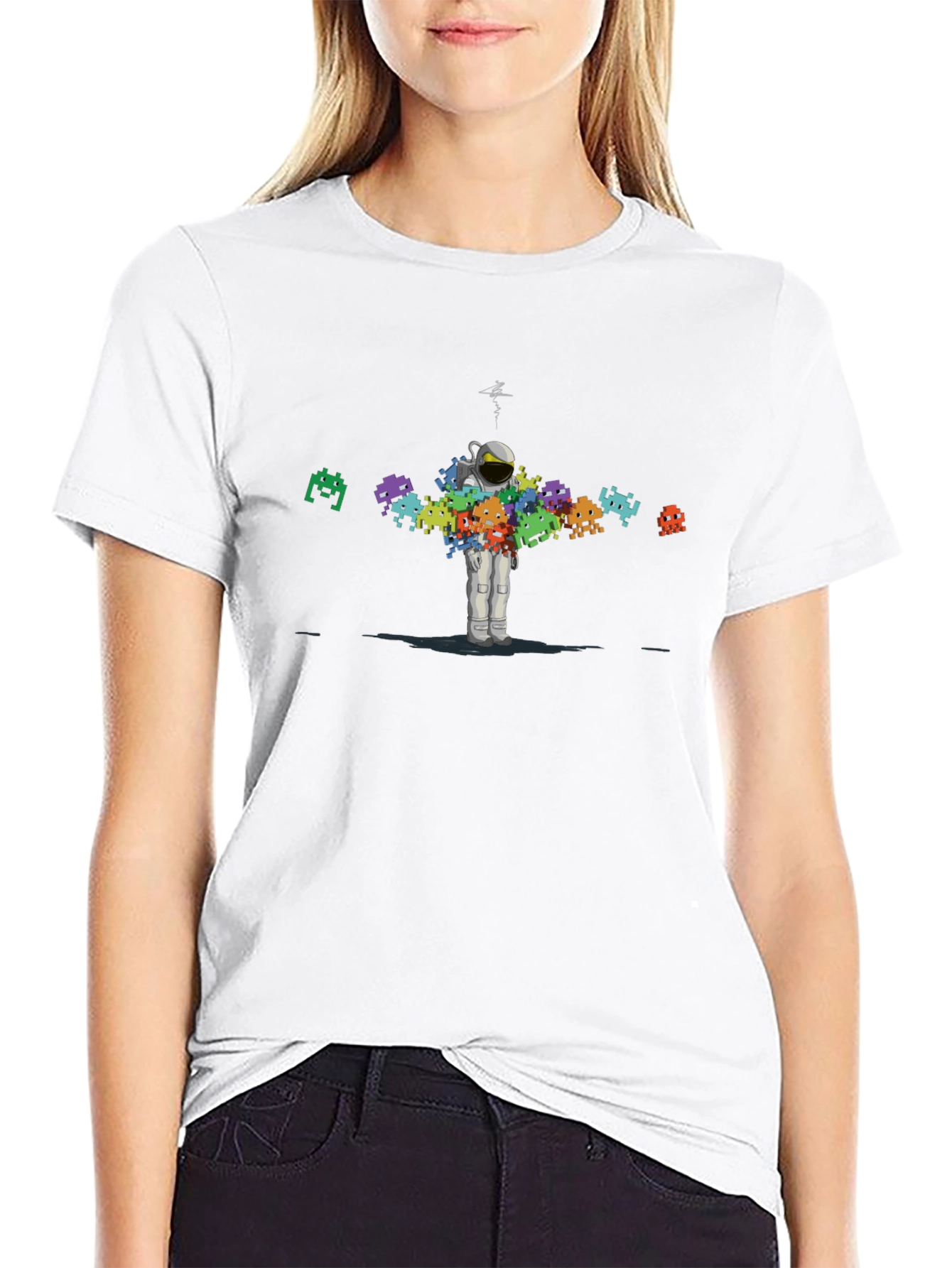 Astronaut Space Invaders T-Shirt - Black