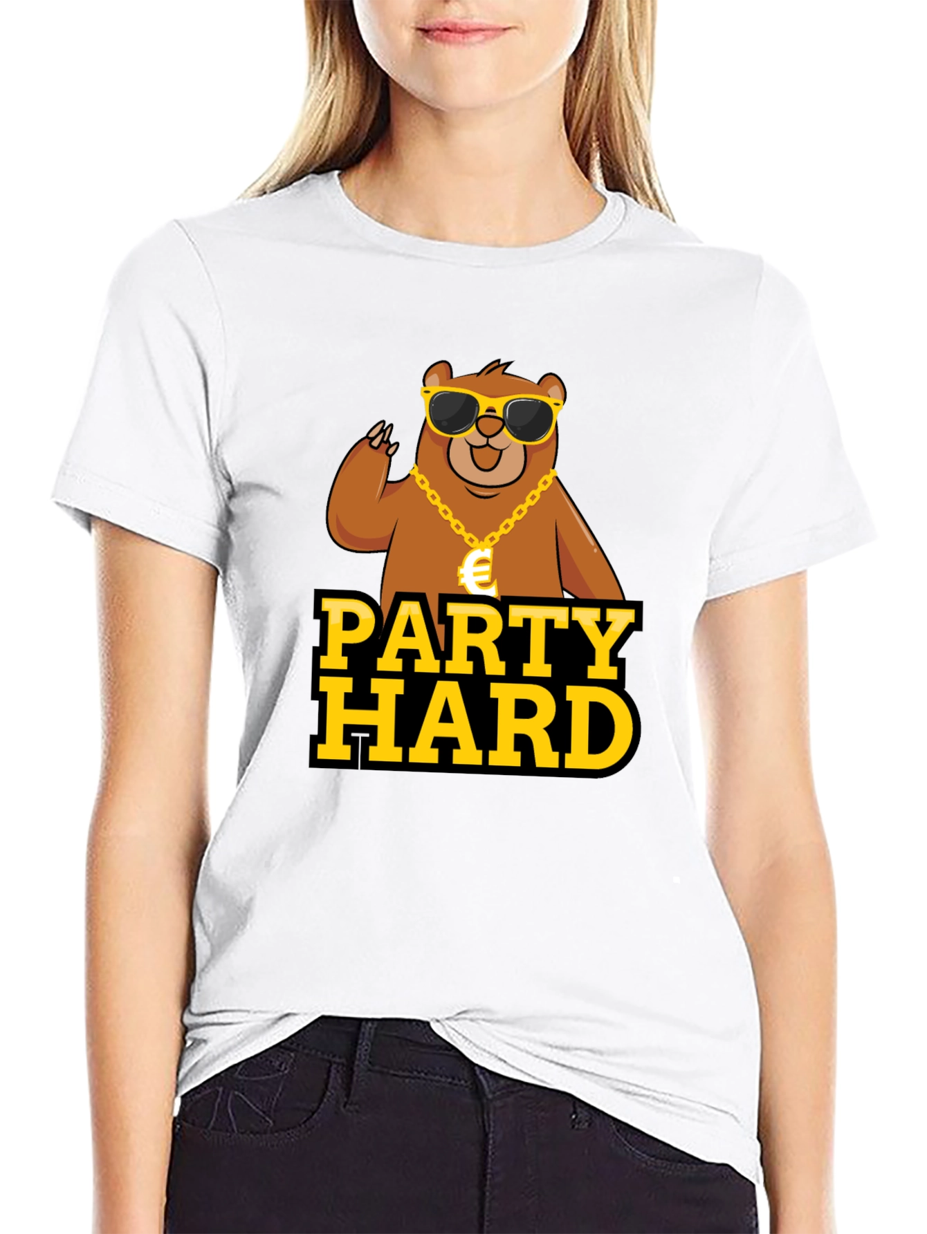 Party Hard Bear Graphic Tee - Black Cotton T-Shirt