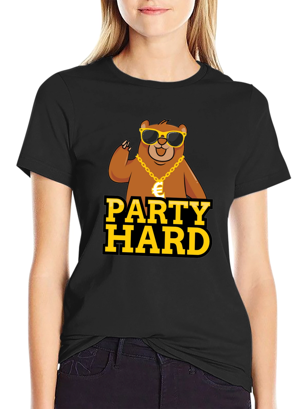 Party Hard Bear Graphic Tee - Black Cotton T-Shirt