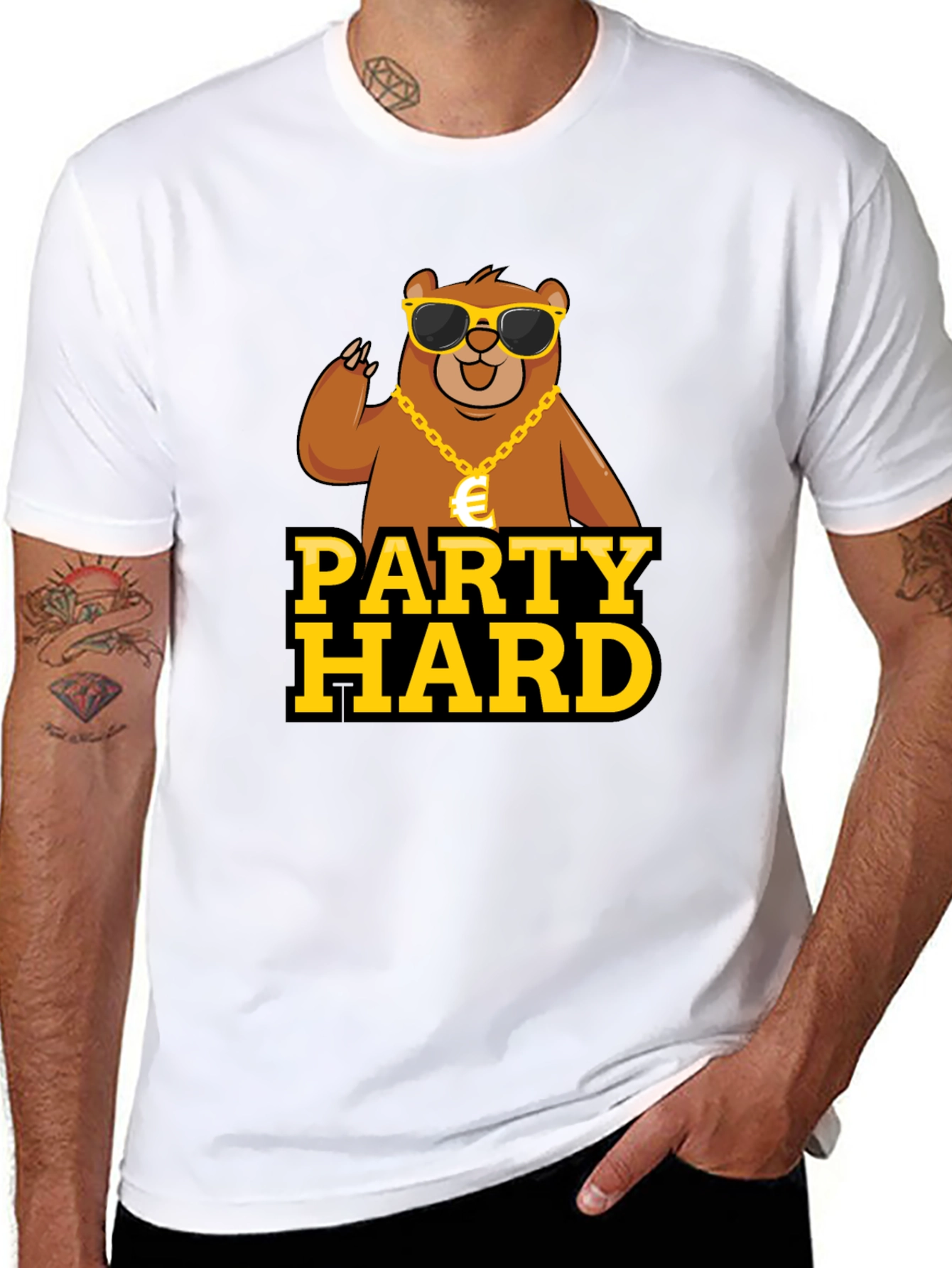 Party Hard Bear Graphic Tee - Black Cotton T-Shirt