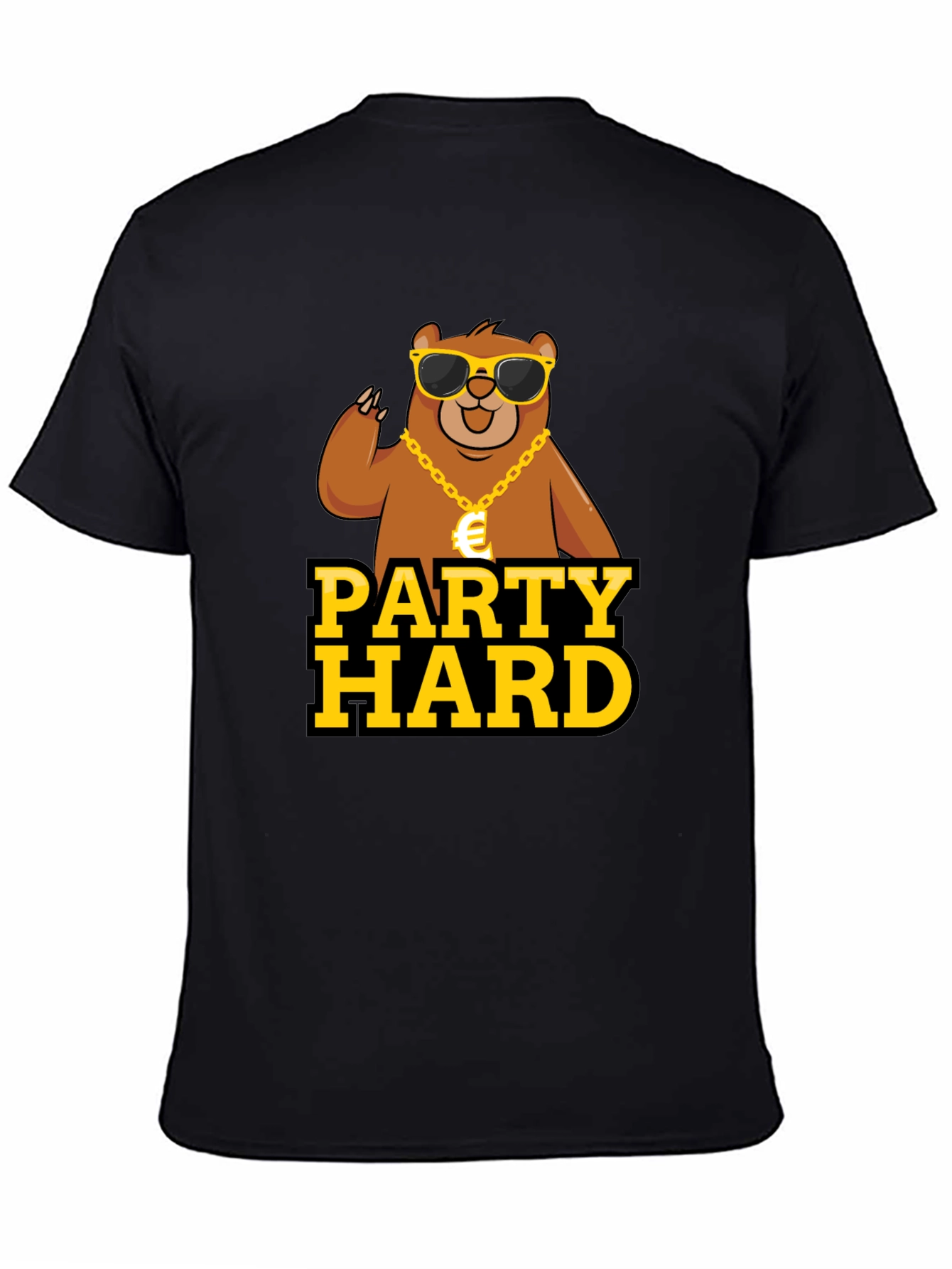 Party Hard Bear Graphic Tee - Black Cotton T-Shirt