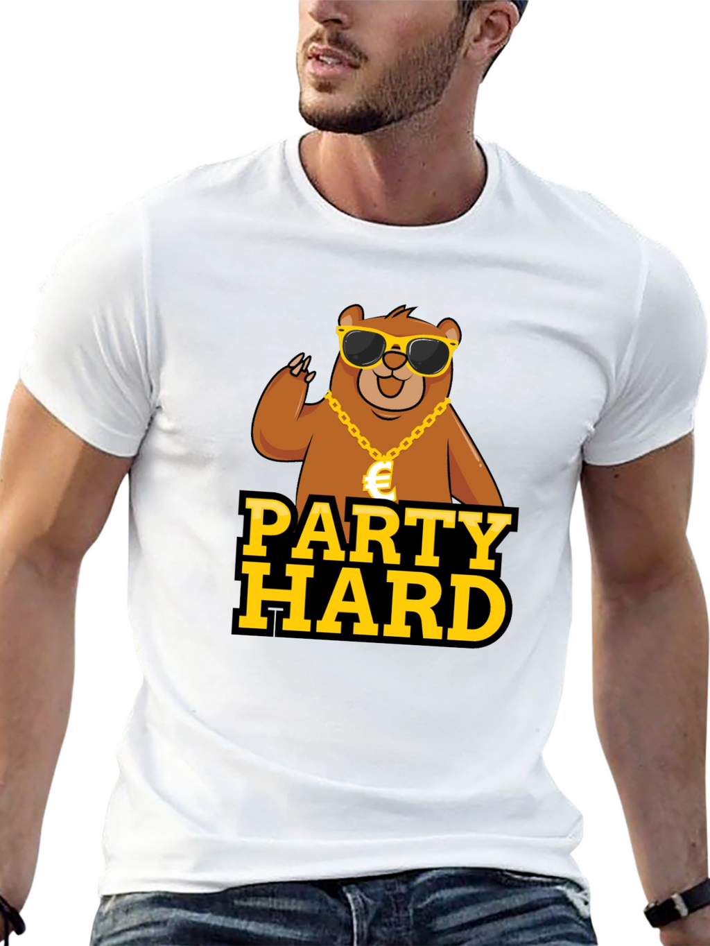 Party Hard Bear Graphic Tee - Black Cotton T-Shirt