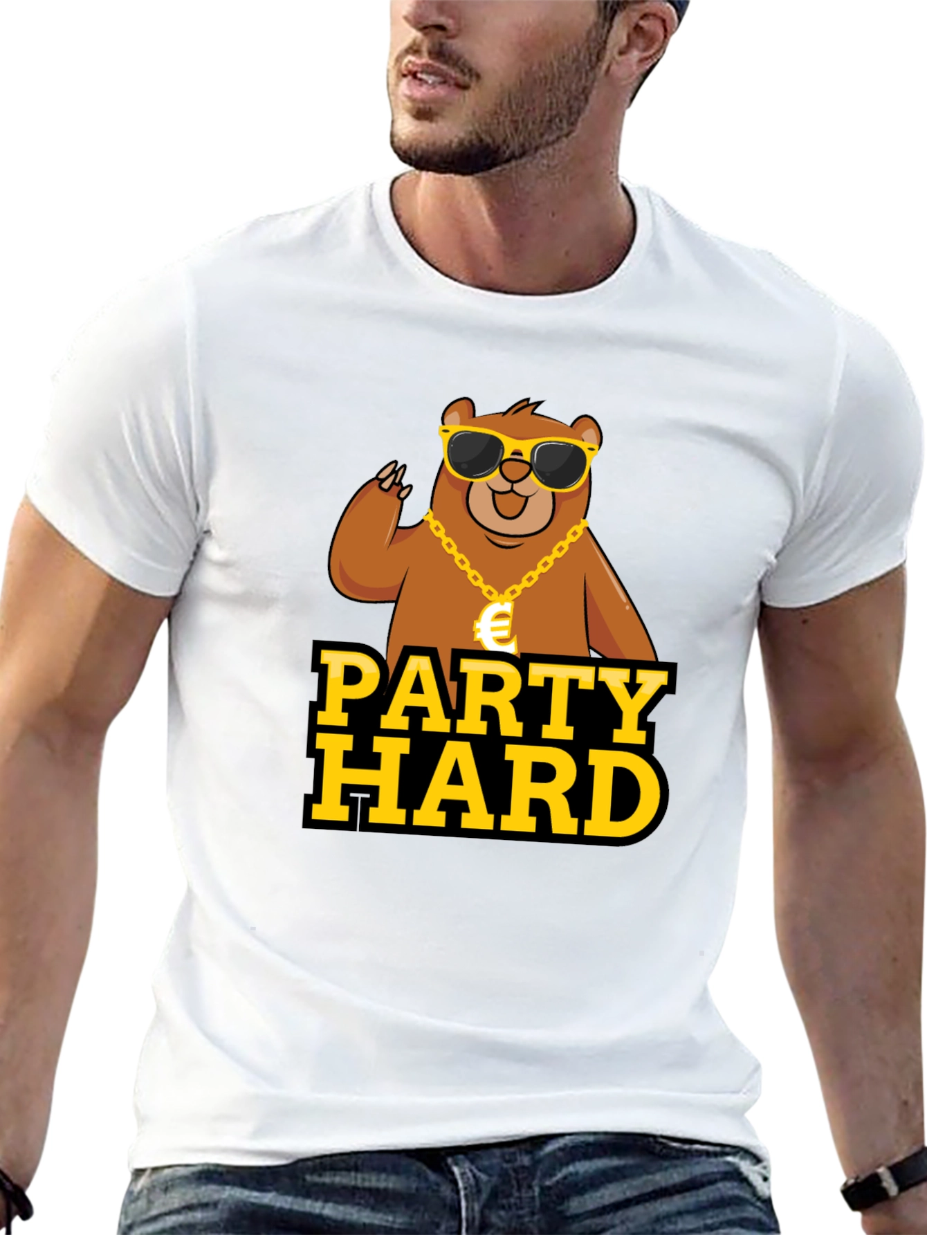 Party Hard Bear Graphic Tee - Black Cotton T-Shirt