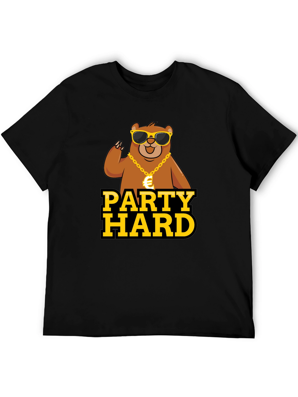 Party Hard Bear Graphic Tee - Black Cotton T-Shirt