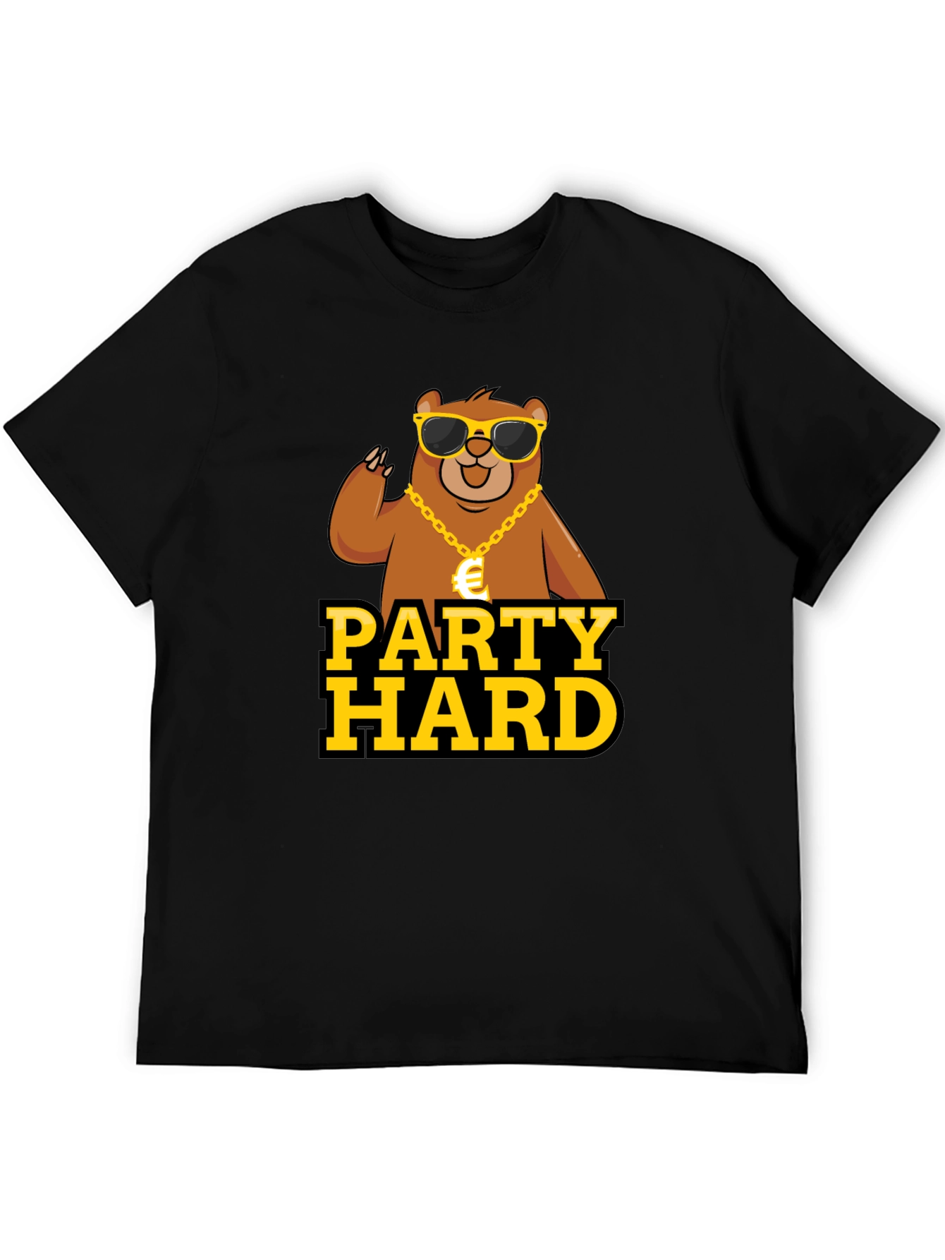 Party Hard Bear Graphic Tee - Black Cotton T-Shirt