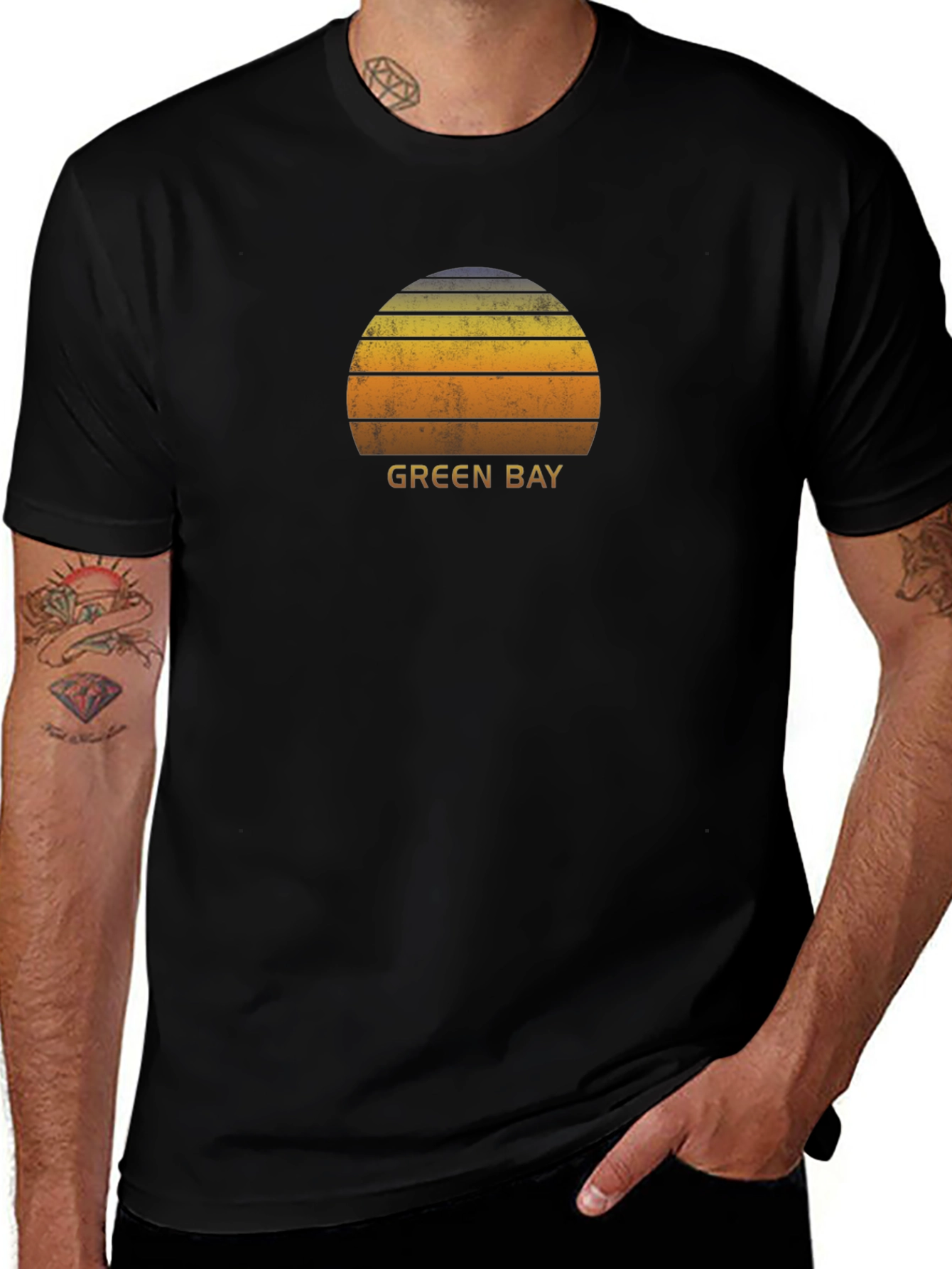 Green Bay Sunset Graphic T-Shirt - Retro Style