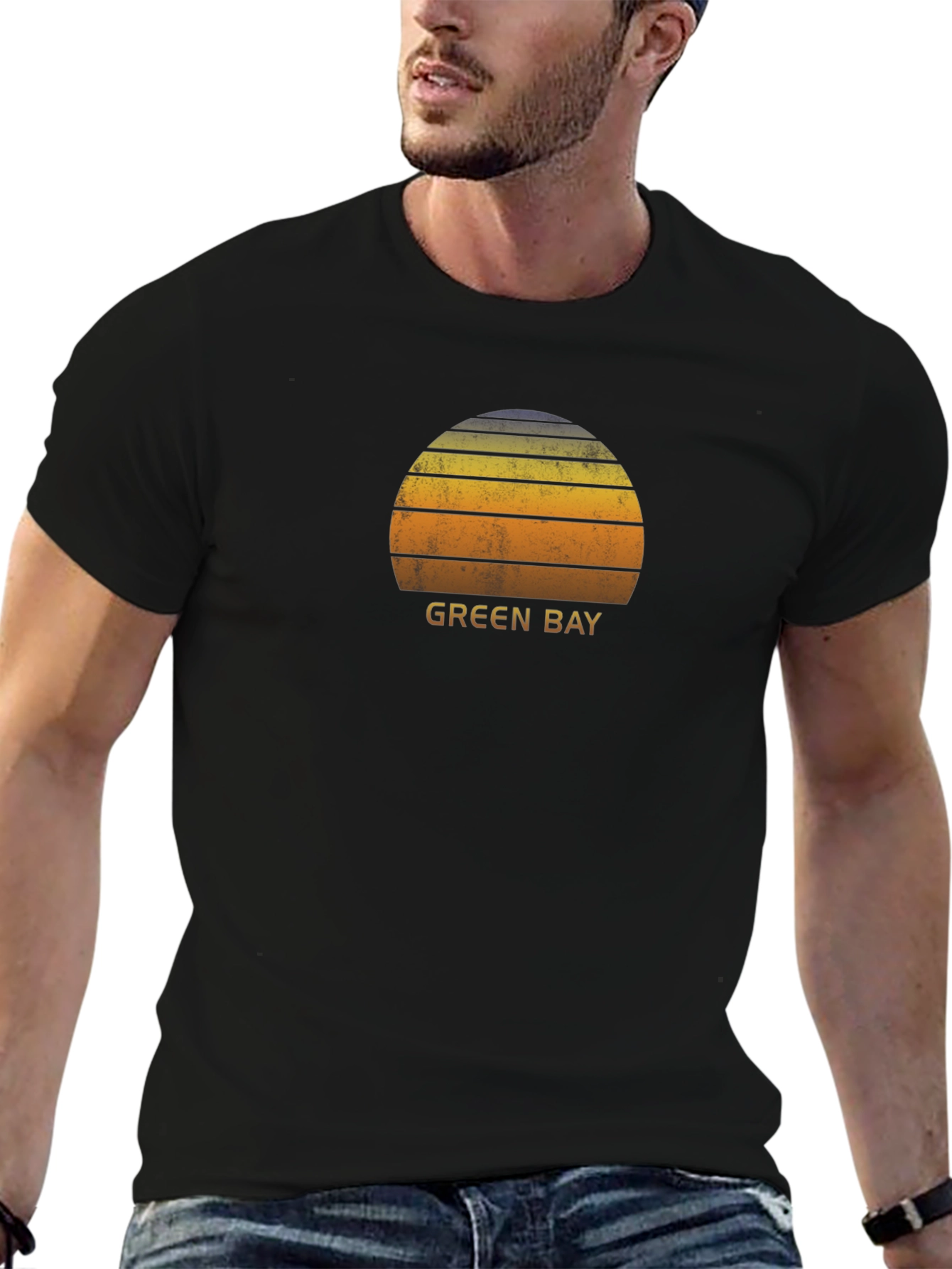 Green Bay Sunset Graphic T-Shirt - Retro Style