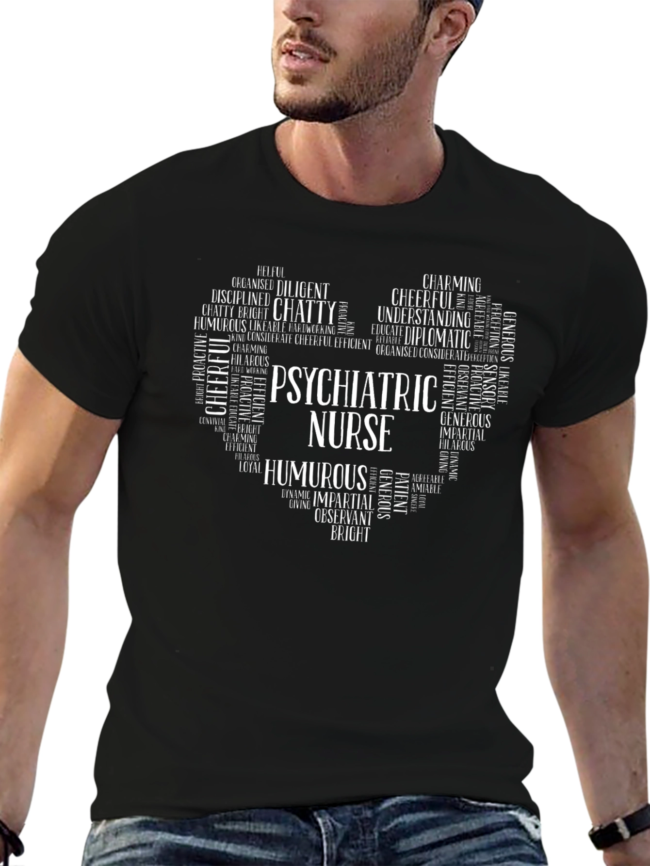 Psychiatric Nurse Heart Word Art Graphic T-Shirt