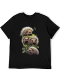 Cute Hedgehog Stack Graphic Tee - Black