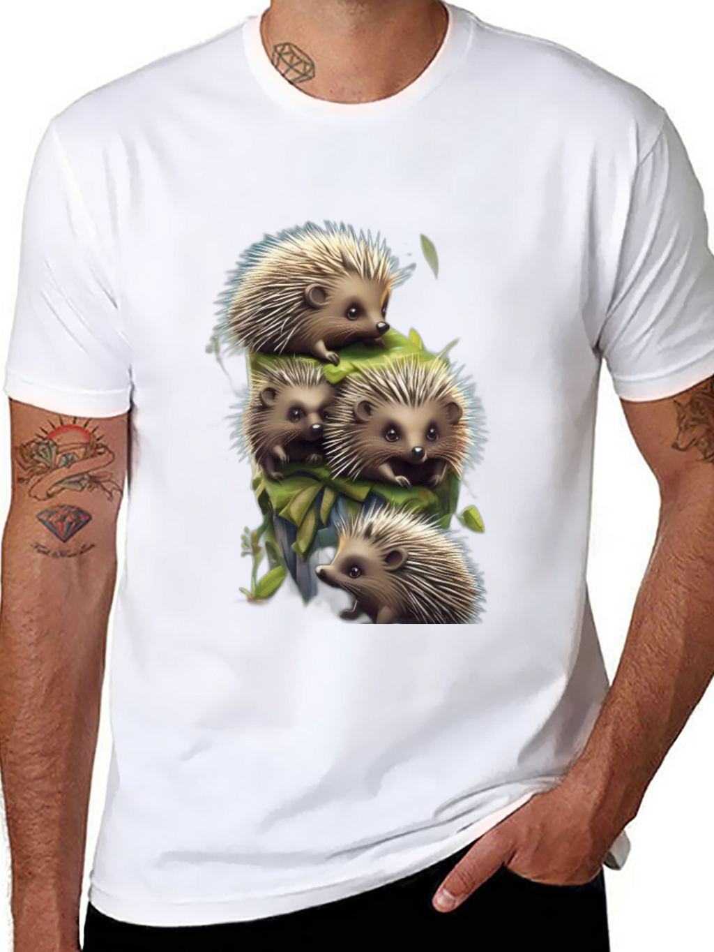 Cute Hedgehog Stack Graphic Tee - Black