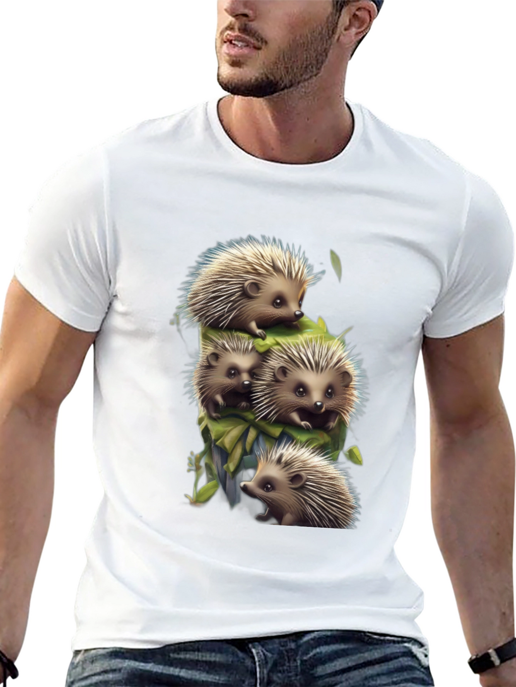 Cute Hedgehog Stack Graphic Tee - Black