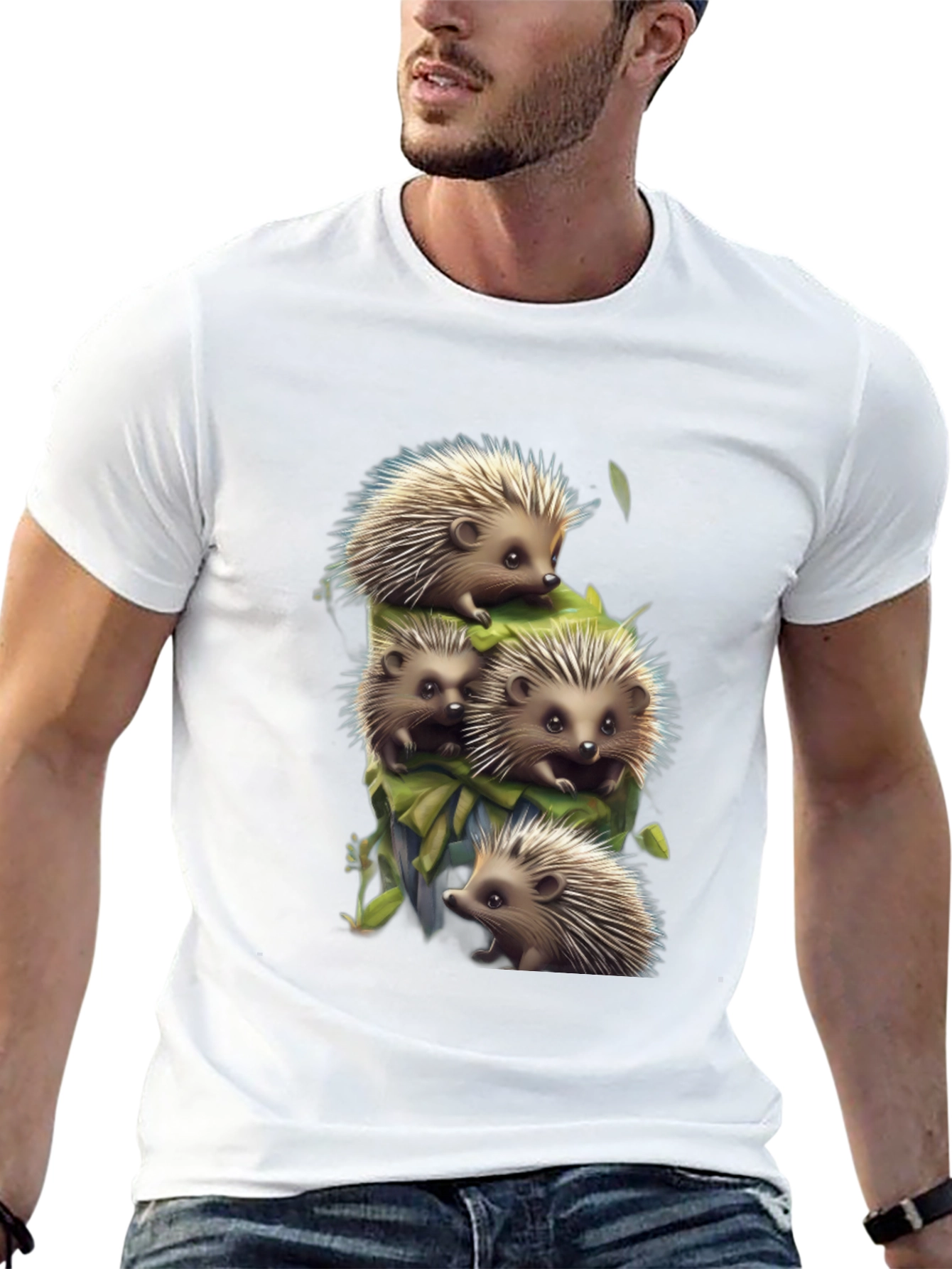 Cute Hedgehog Stack Graphic Tee - Black
